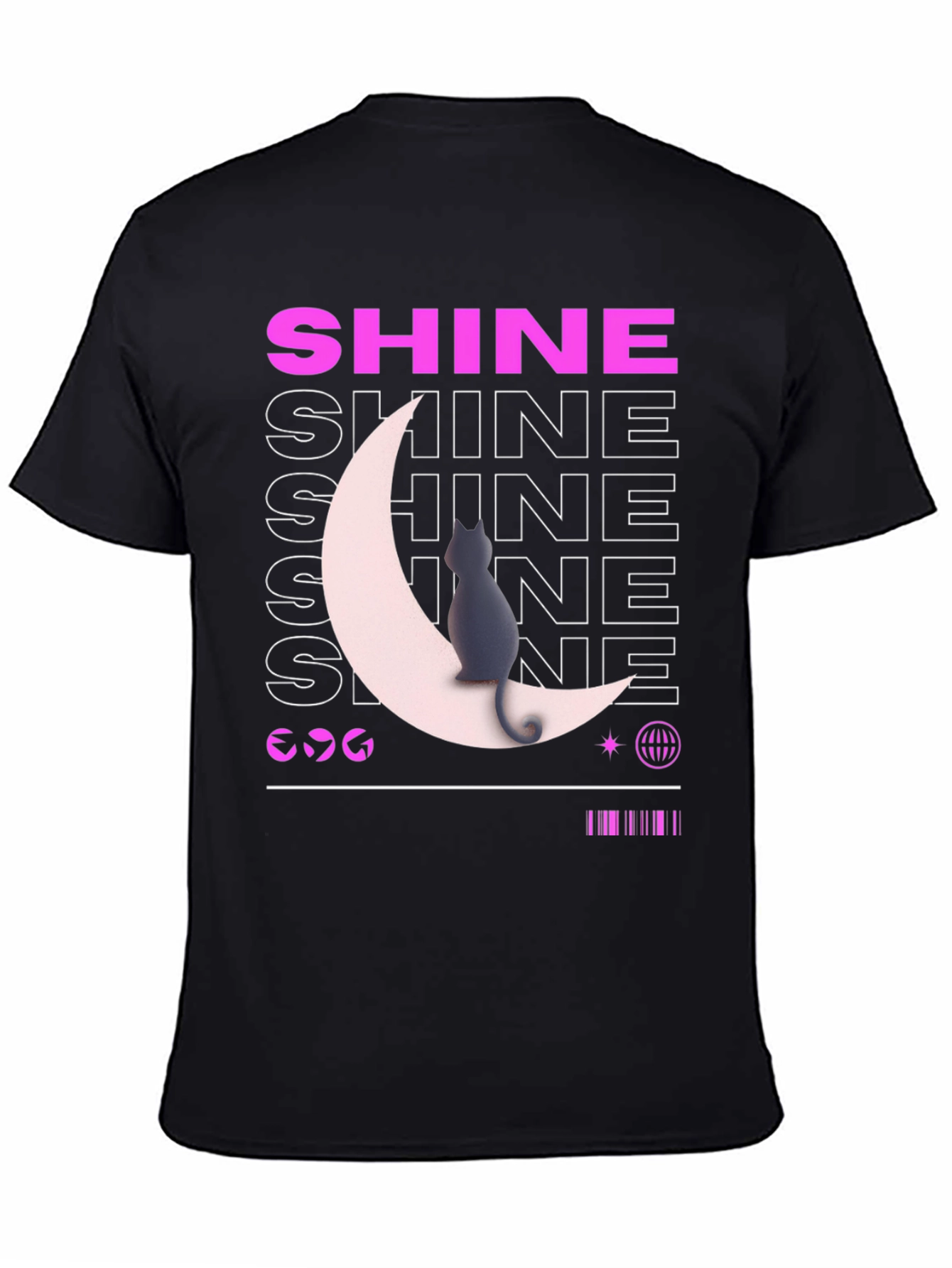 Shine Cat Moon Graphic Tee - Trendy Black T-Shirt