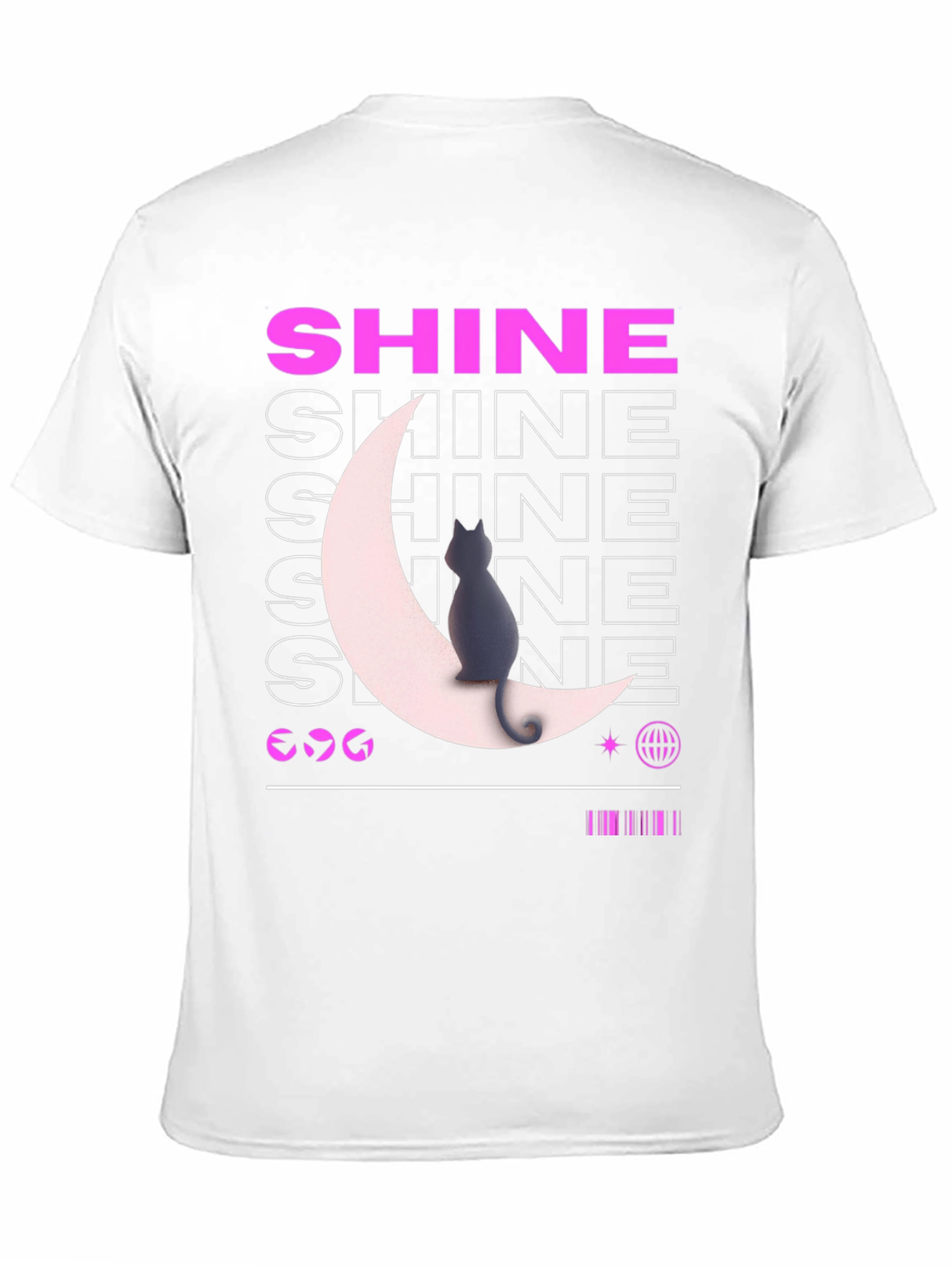 Shine Cat Moon Graphic Tee - Trendy Black T-Shirt