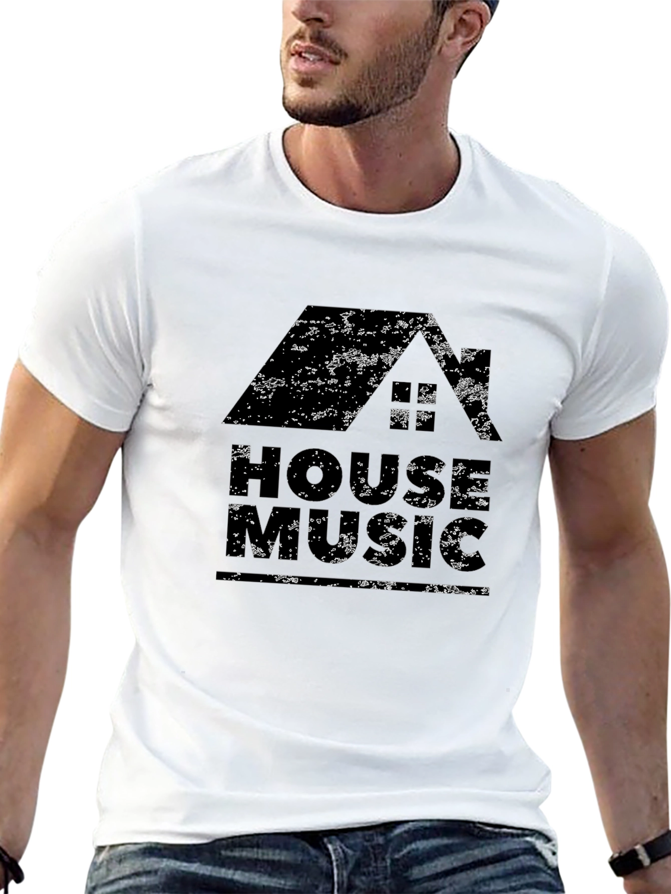 House Music Graphic T-Shirt - Distressed Design