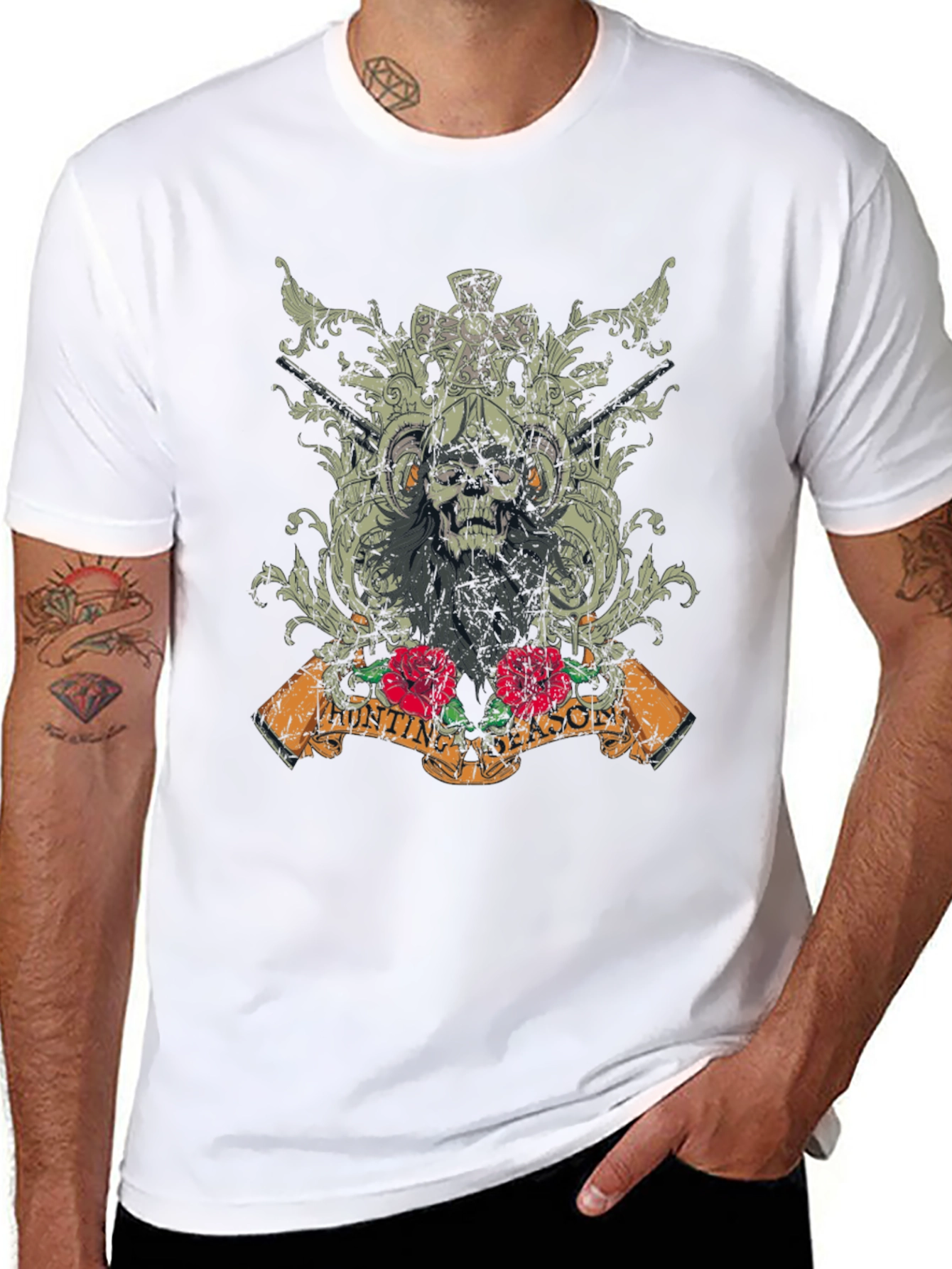 Skull Hunting Season Graphic T-Shirt - Black