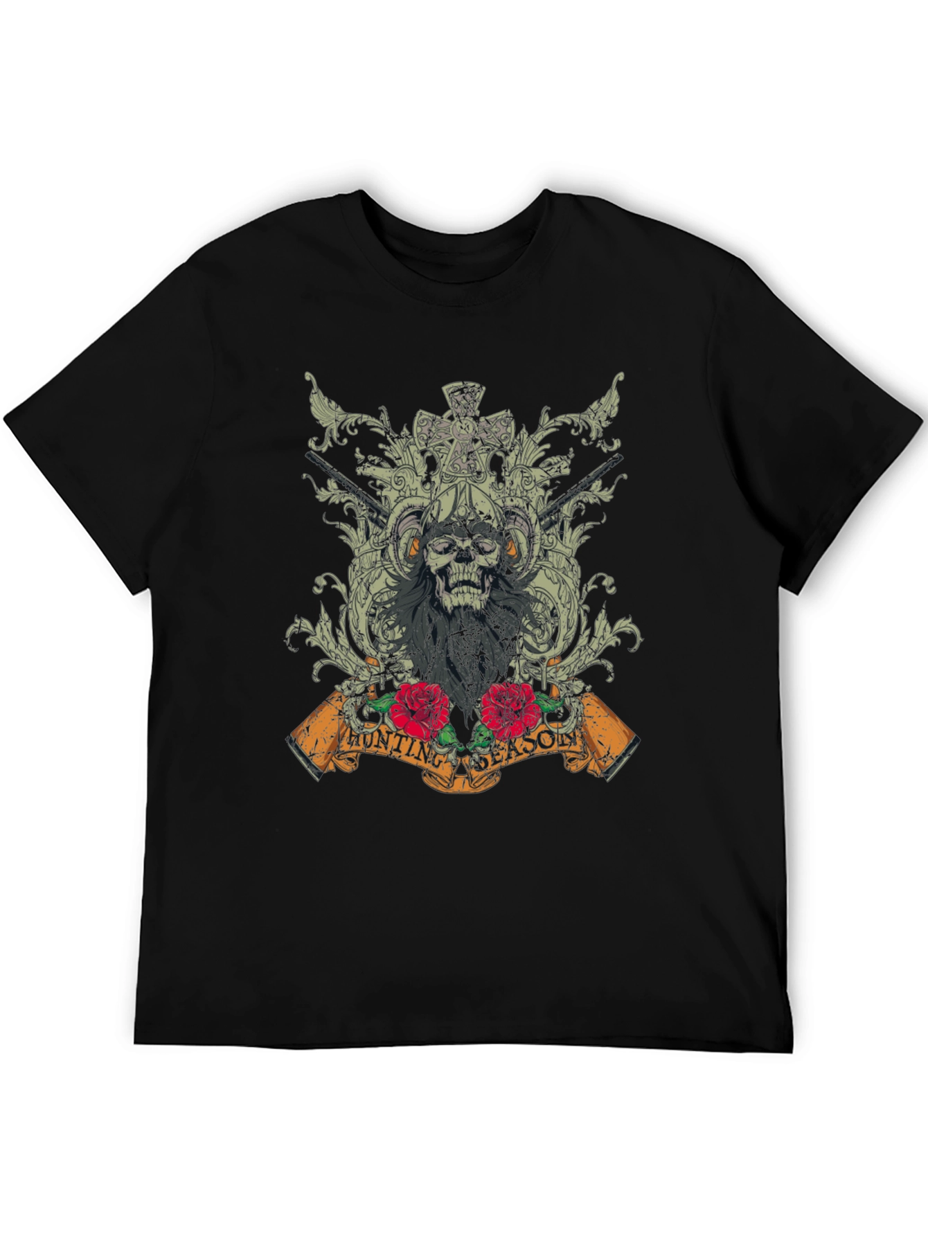 Skull Hunting Season Graphic T-Shirt - Black