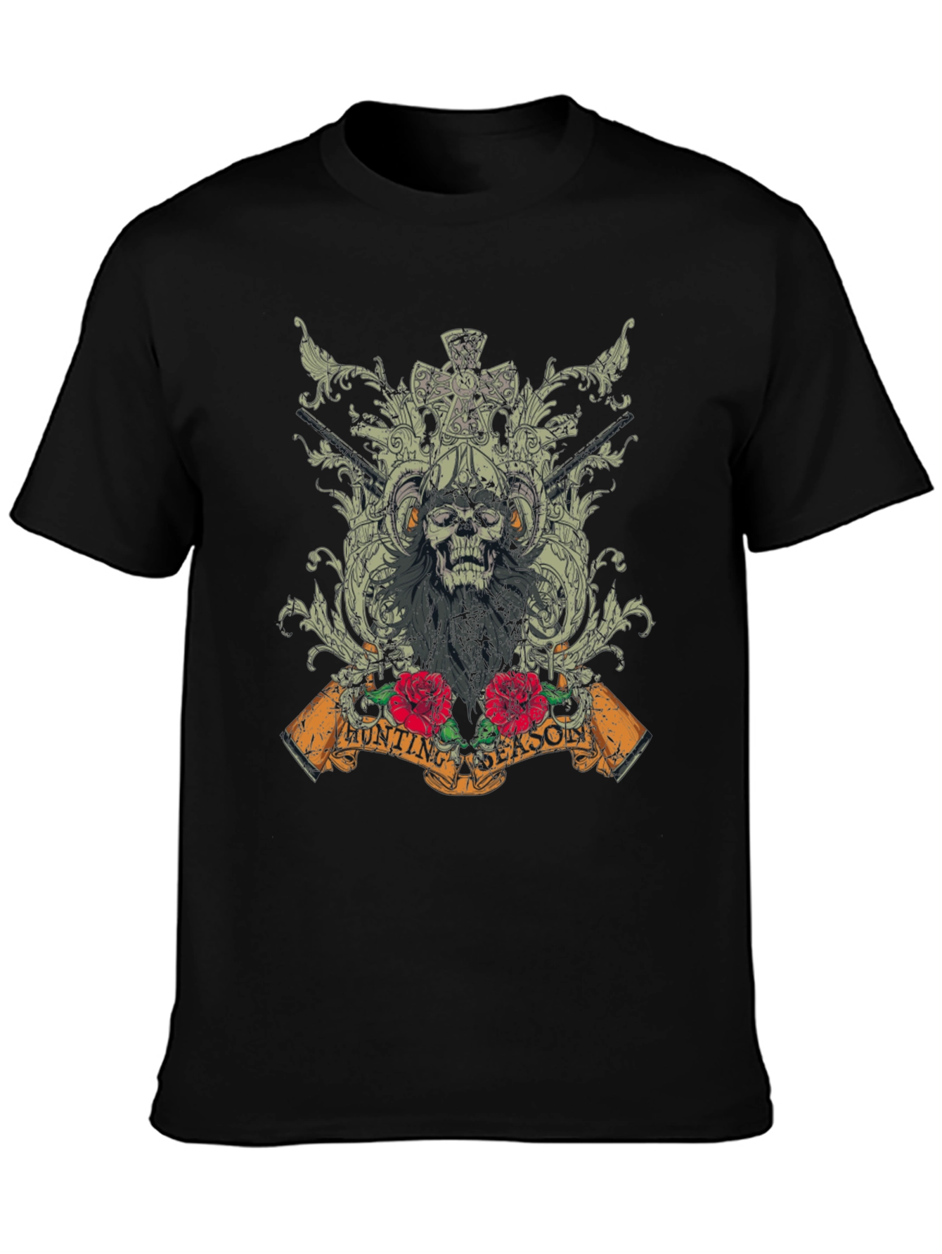 Skull Hunting Season Graphic T-Shirt - Black