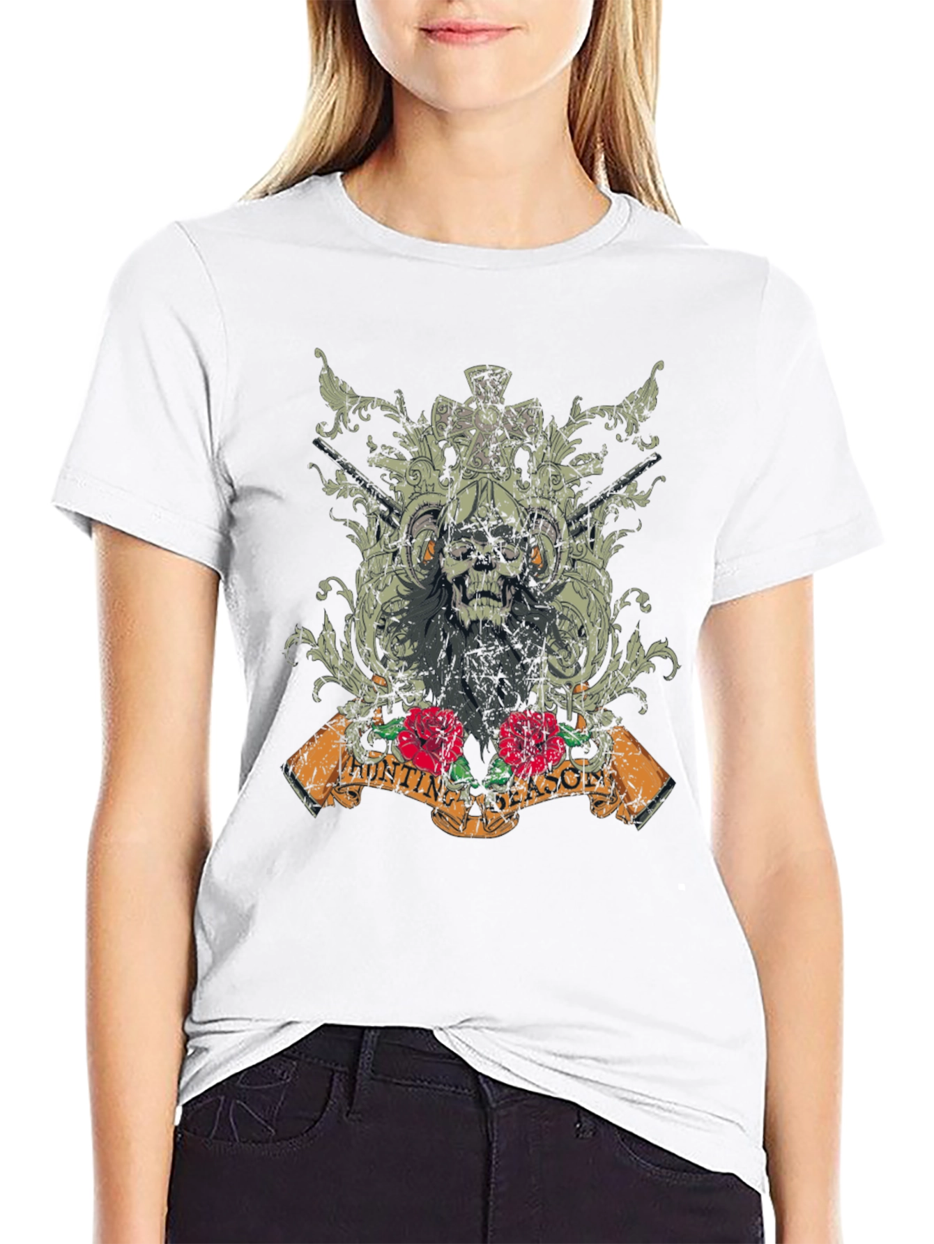 Skull Hunting Season Graphic T-Shirt - Black