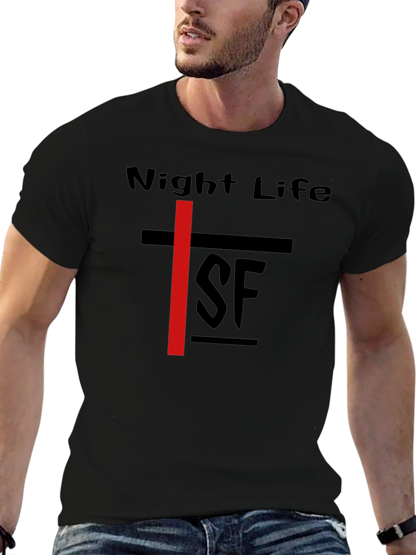 Night Life SF Graphic Tee - Black Cotton T-Shirt