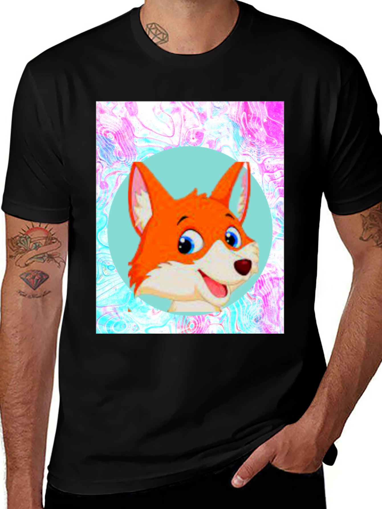 Cartoon Fox Graphic Tee - Unisex Black T-Shirt
