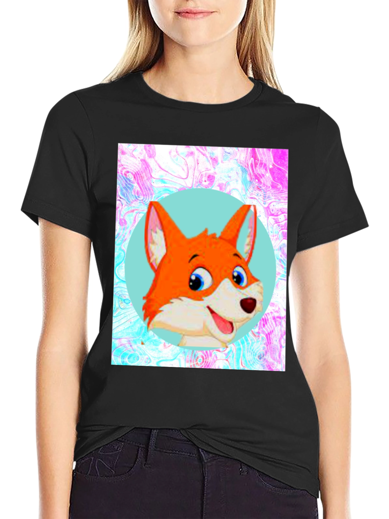 Cartoon Fox Graphic Tee - Unisex Black T-Shirt