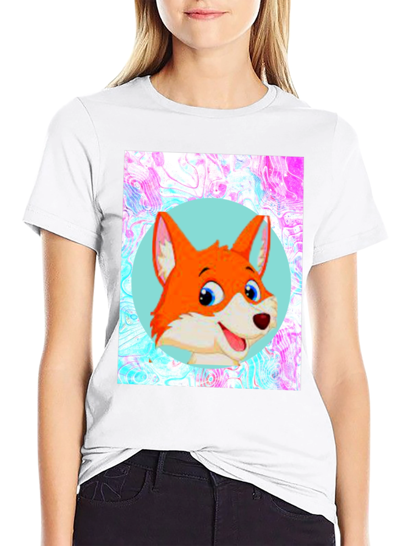 Cartoon Fox Graphic Tee - Unisex Black T-Shirt