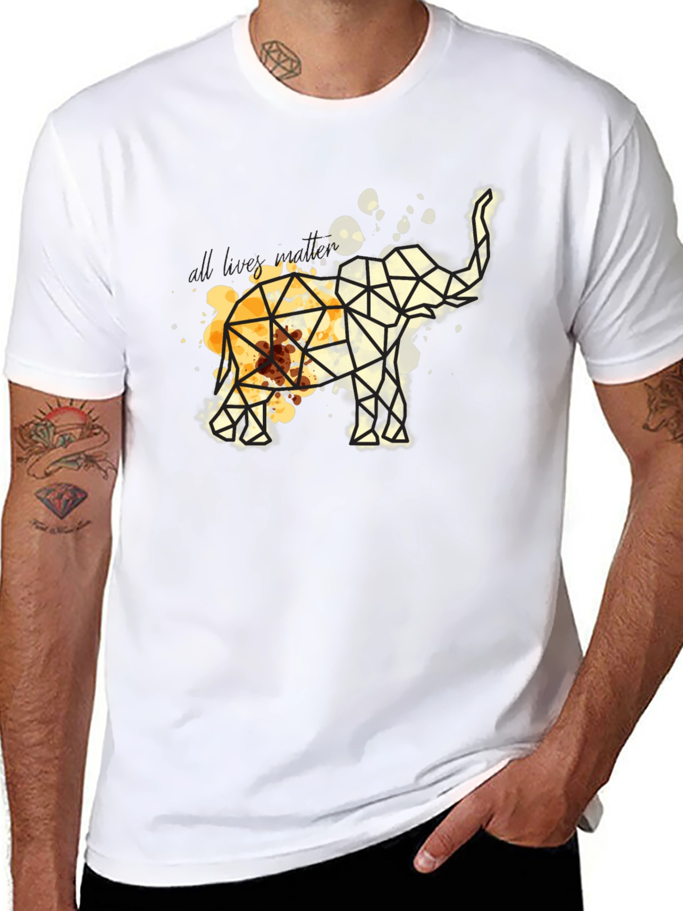 Geometric Elephant Graphic Tee - Modern Artistic Design