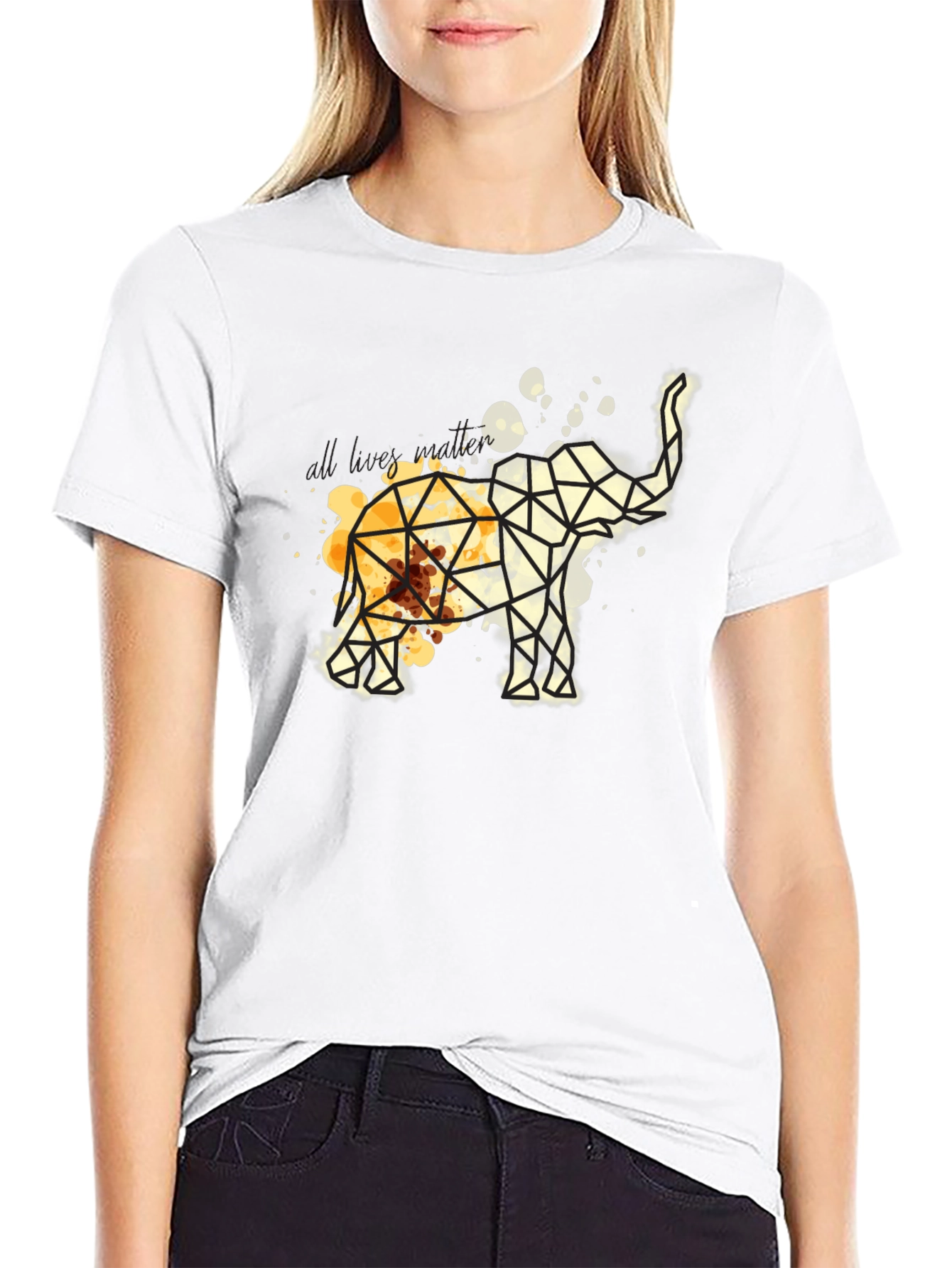 Geometric Elephant Graphic Tee - Modern Artistic Design