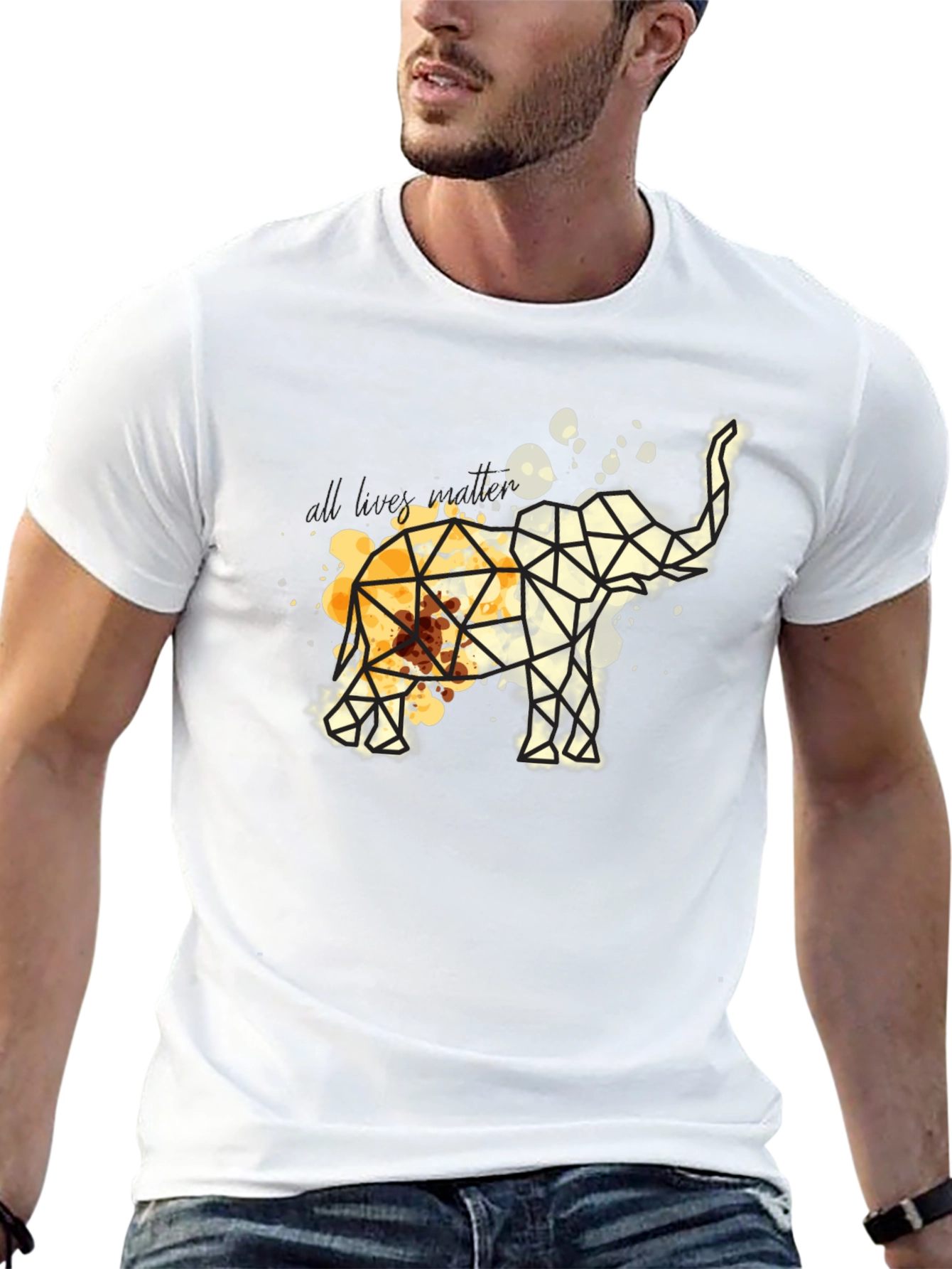 Geometric Elephant Graphic Tee - Modern Artistic Design