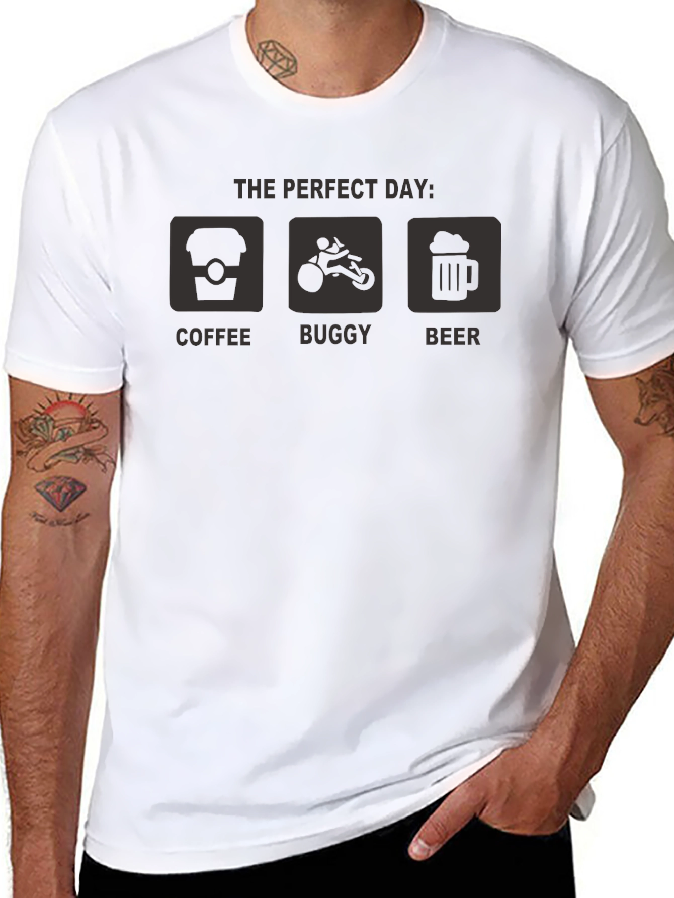 Perfect Day Coffee Buggy Beer Black T-Shirt