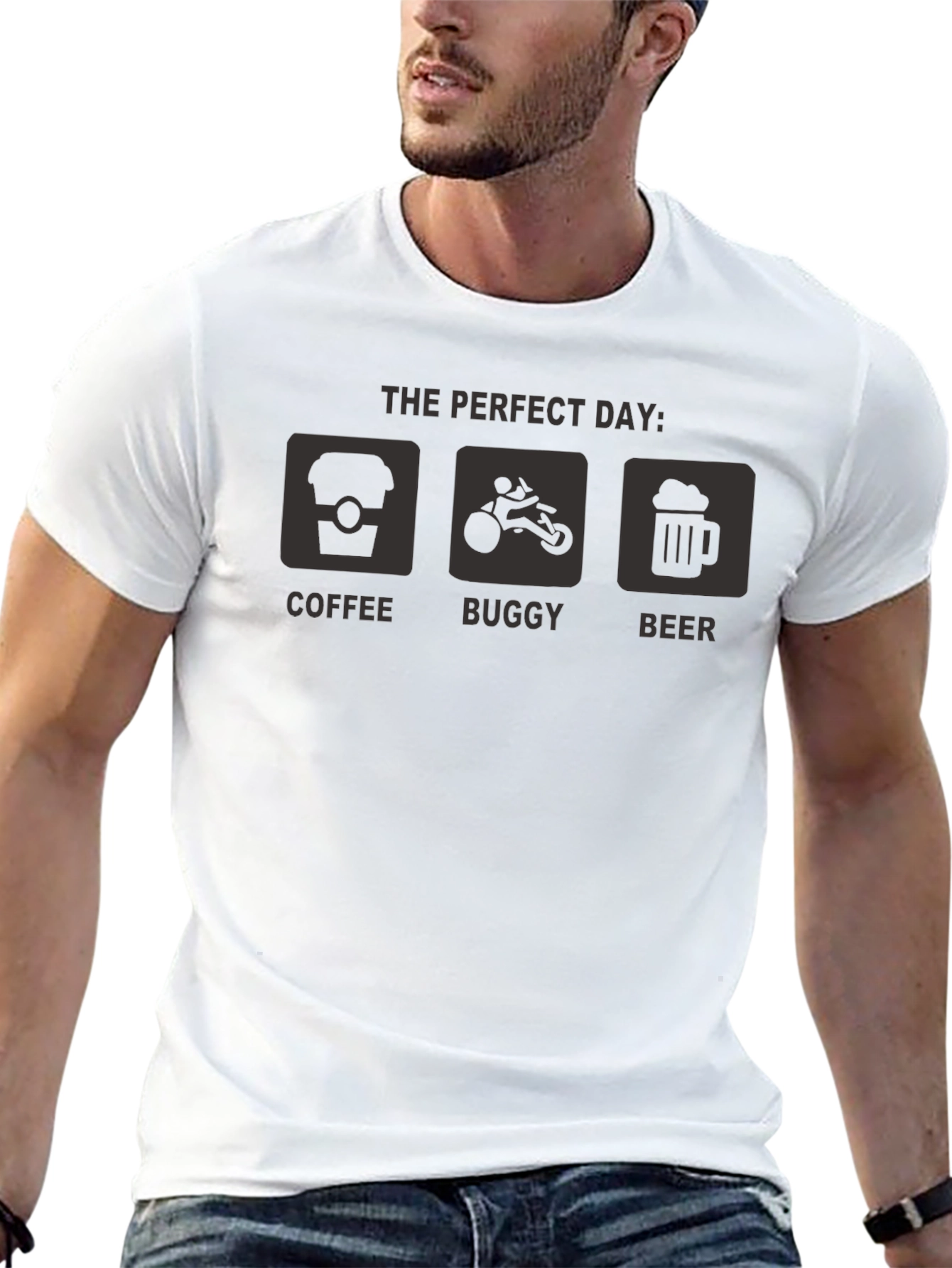 Perfect Day Coffee Buggy Beer Black T-Shirt