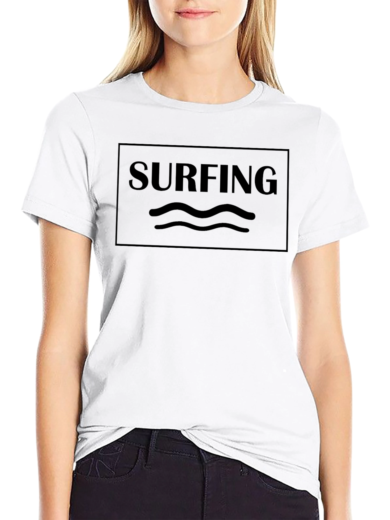 Surfing Graphic Tee - Black Cotton T-Shirt