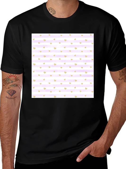 Striped Heart Pattern Tee - Stylish & Comfortable