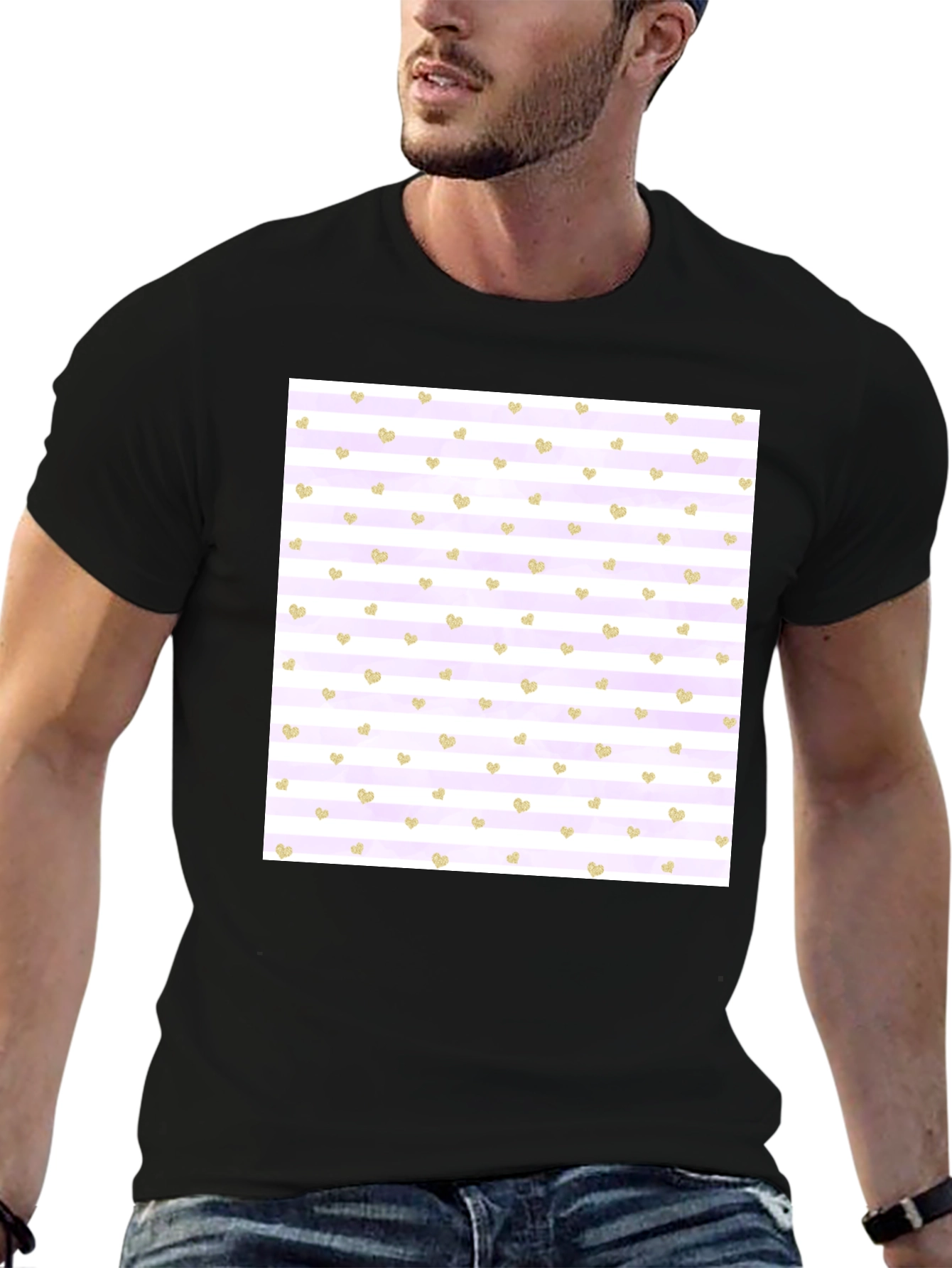 Striped Heart Pattern Tee - Stylish & Comfortable