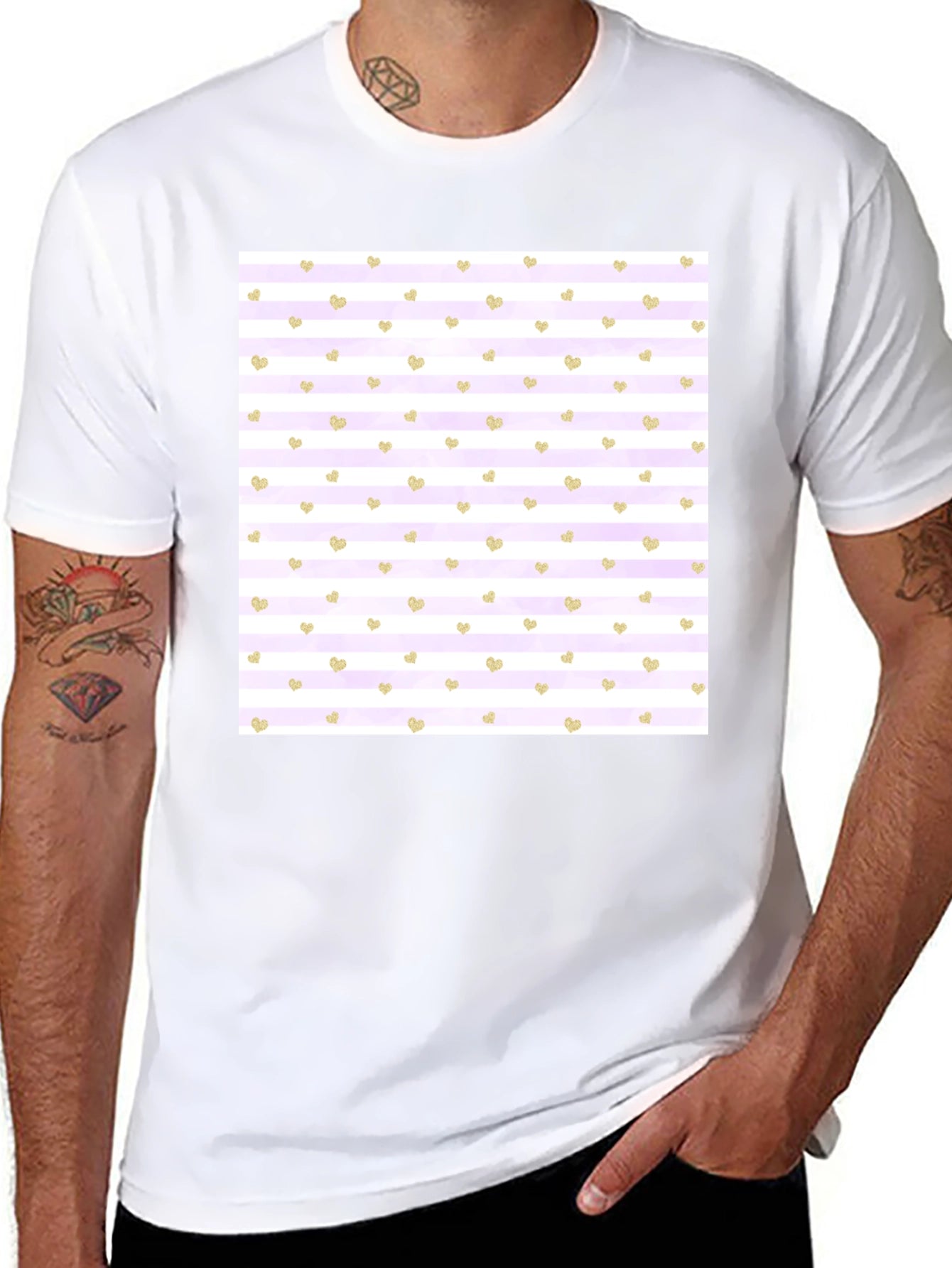 Striped Heart Pattern Tee - Stylish & Comfortable