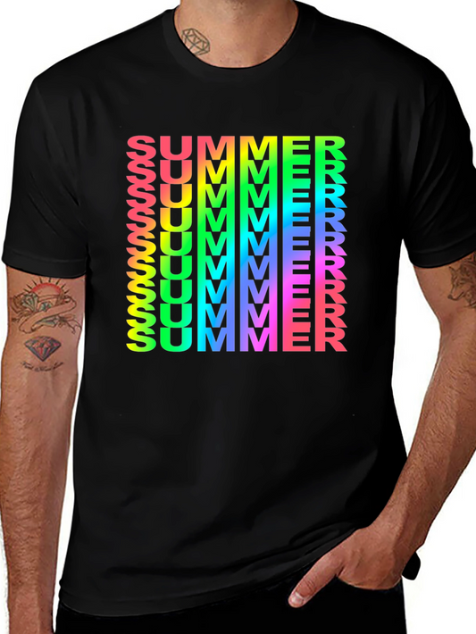 Rainbow Summer Print Black T-Shirt