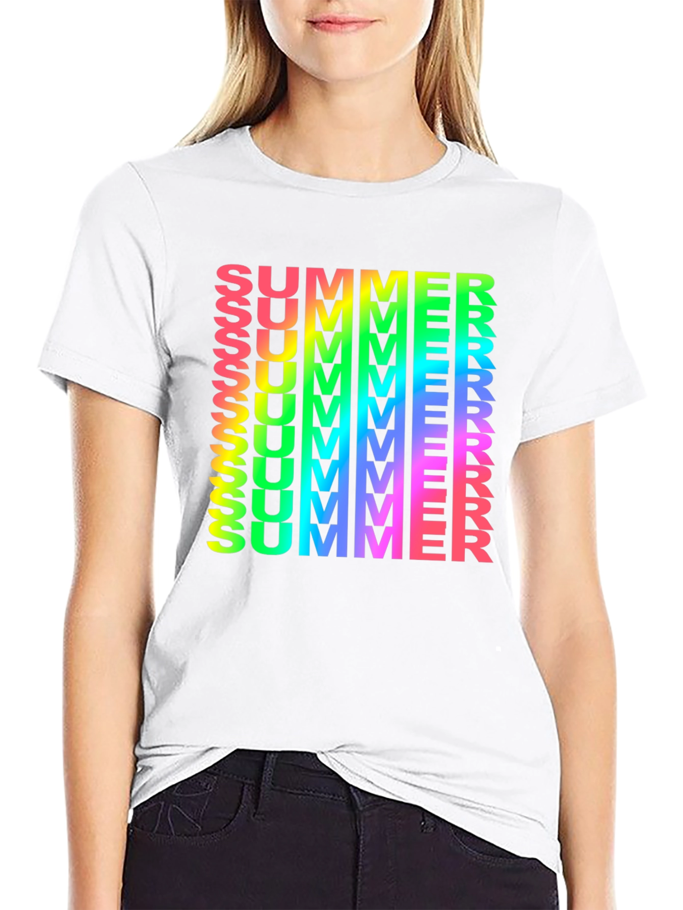 Rainbow Summer Print Black T-Shirt