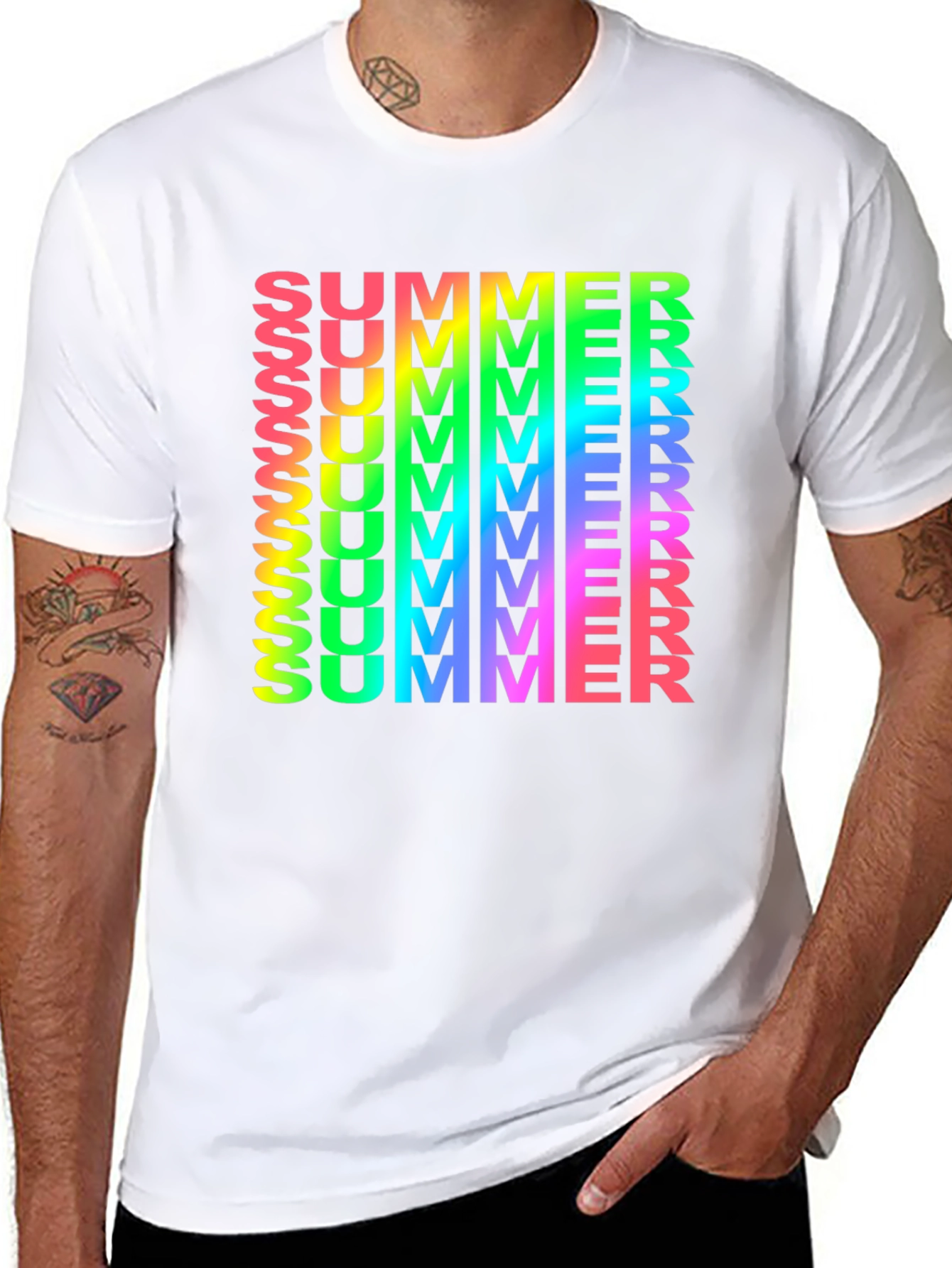 Rainbow Summer Print Black T-Shirt