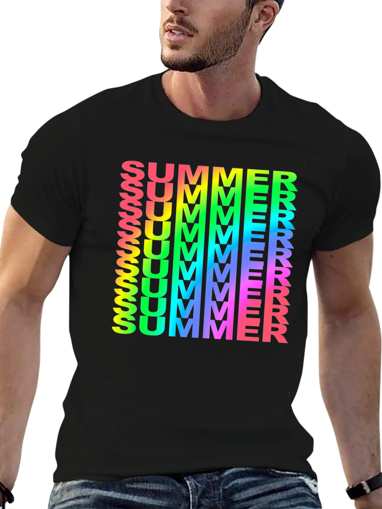 Rainbow Summer Print Black T-Shirt