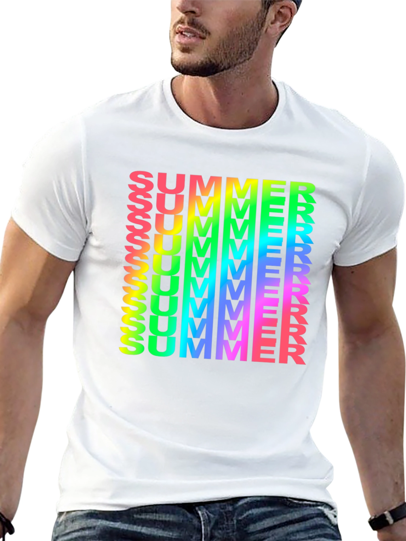 Rainbow Summer Print Black T-Shirt