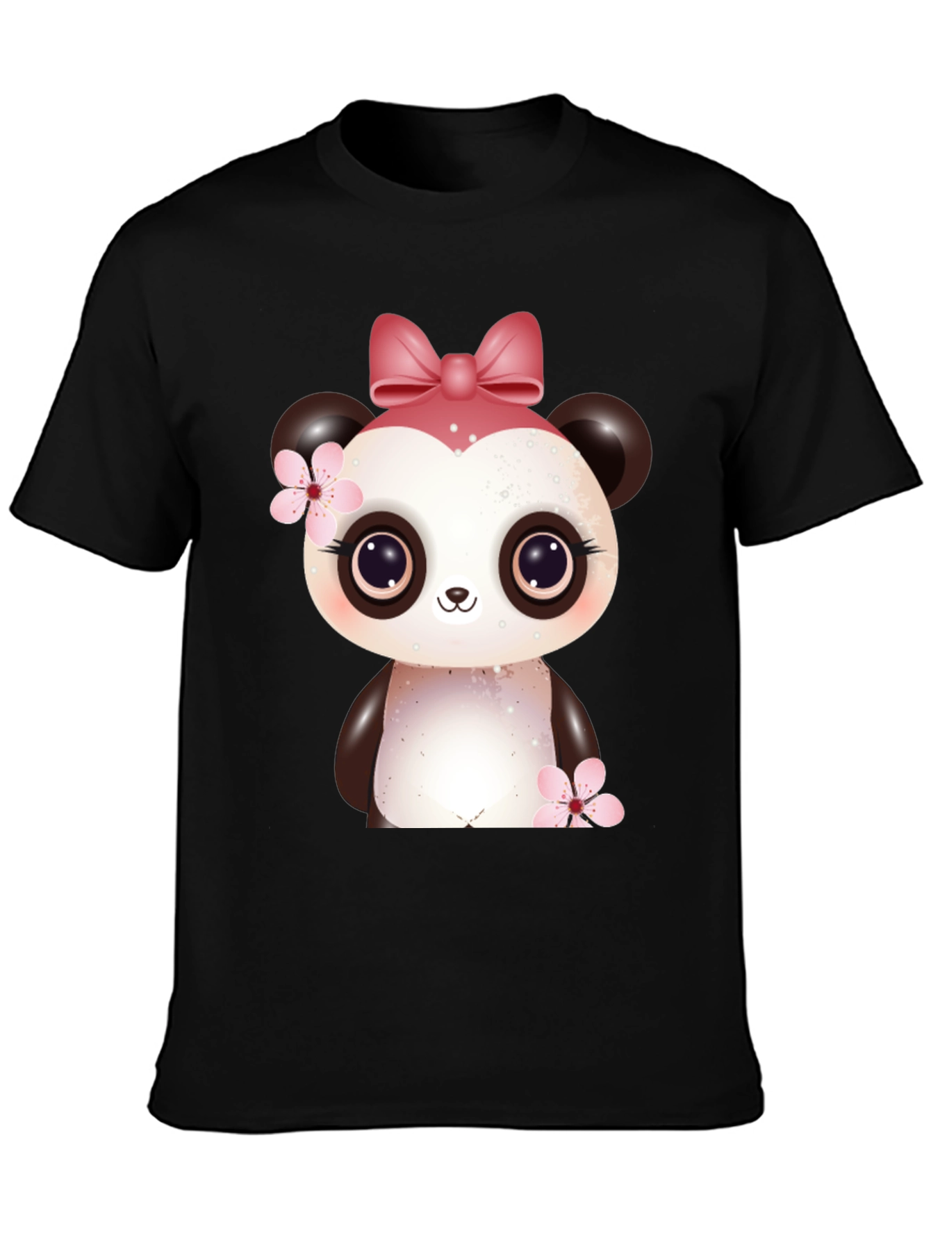 Cute Panda Bear Graphic Black T-Shirt