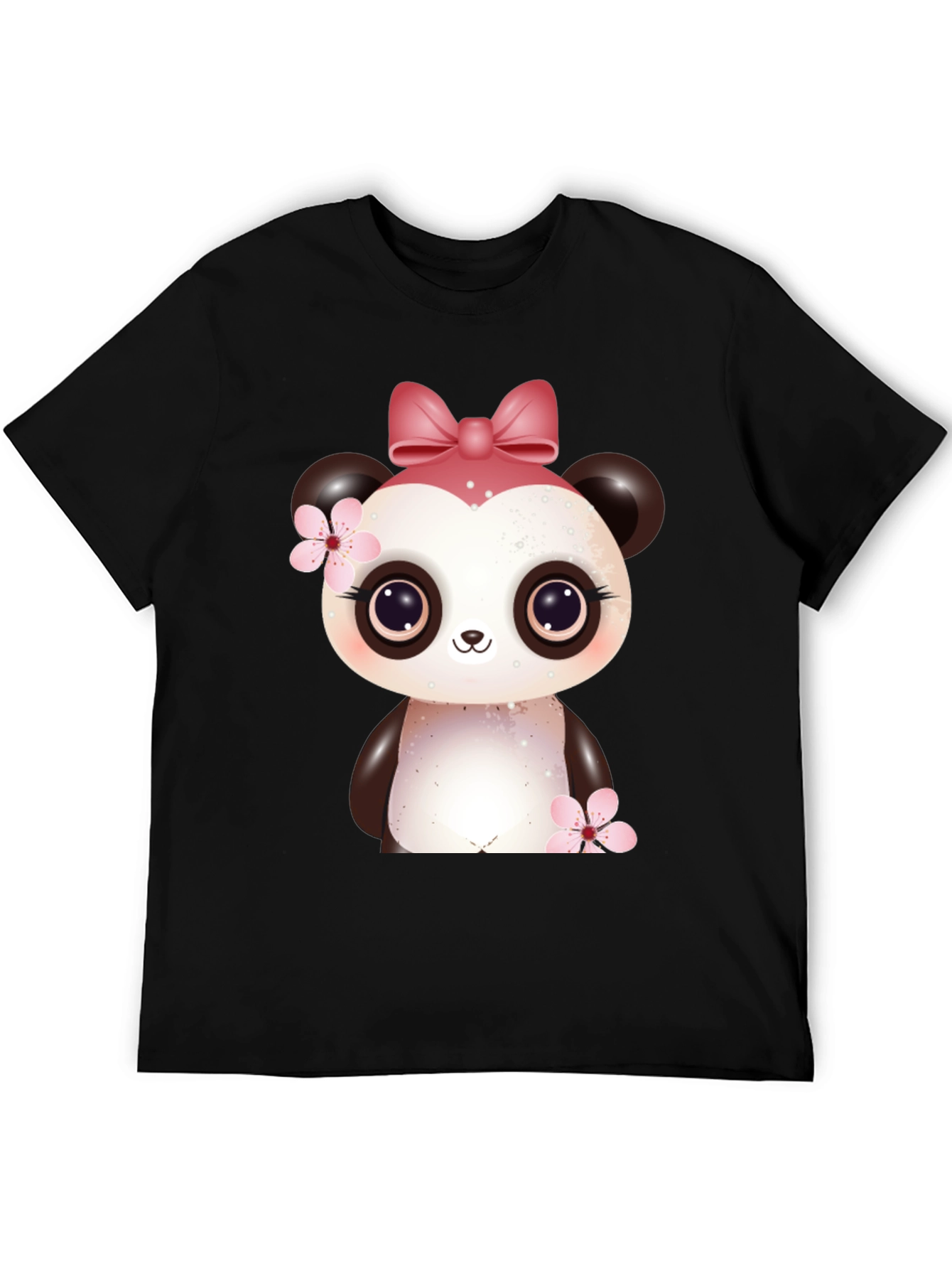 Cute Panda Bear Graphic Black T-Shirt
