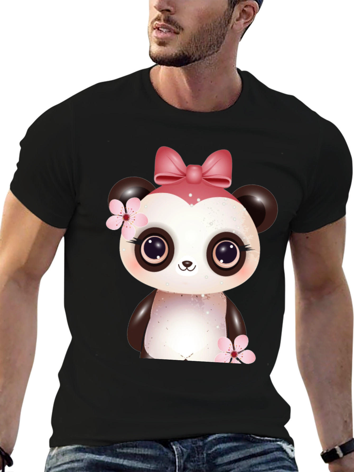 Cute Panda Bear Graphic Black T-Shirt