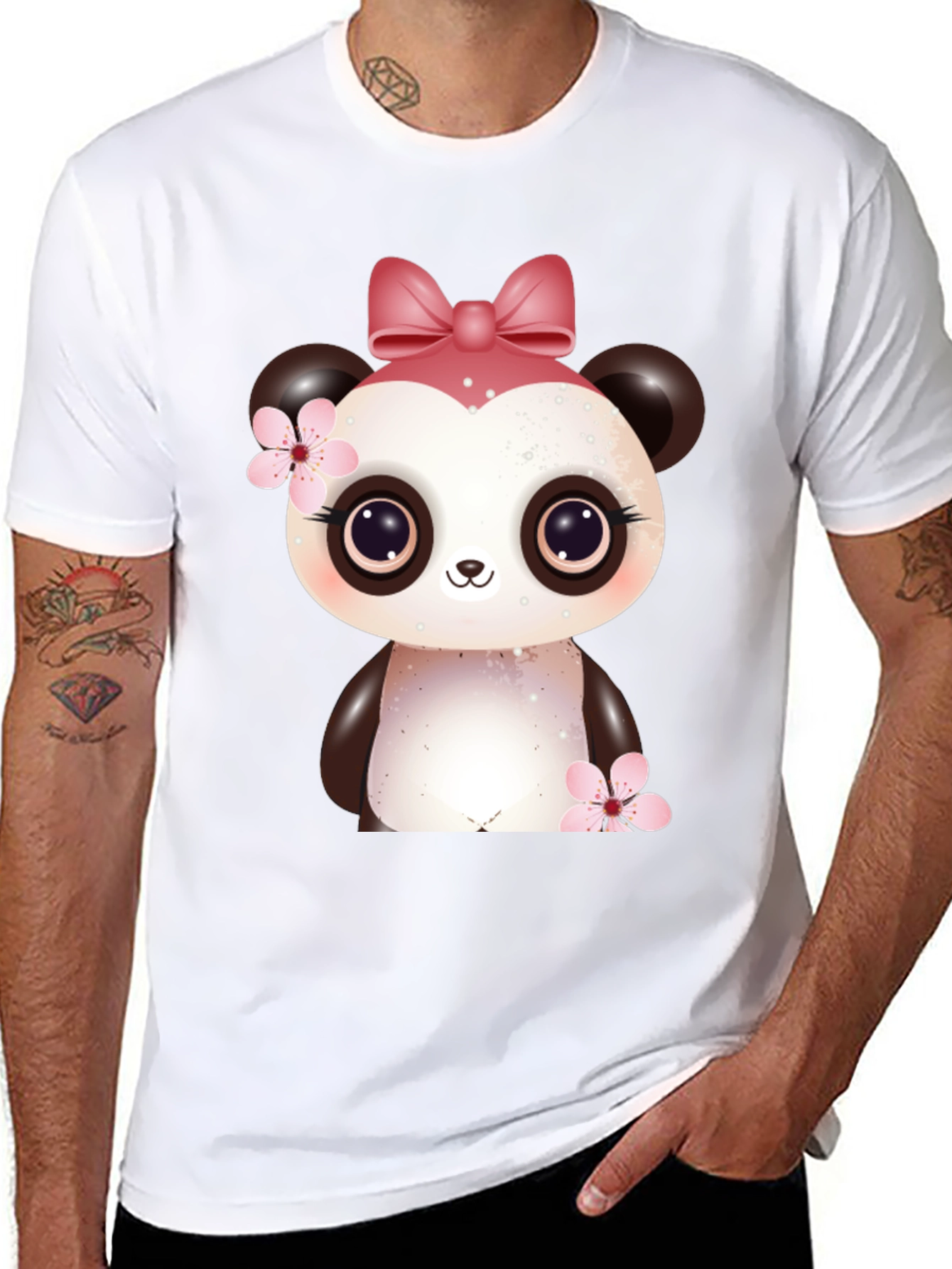 Cute Panda Bear Graphic Black T-Shirt