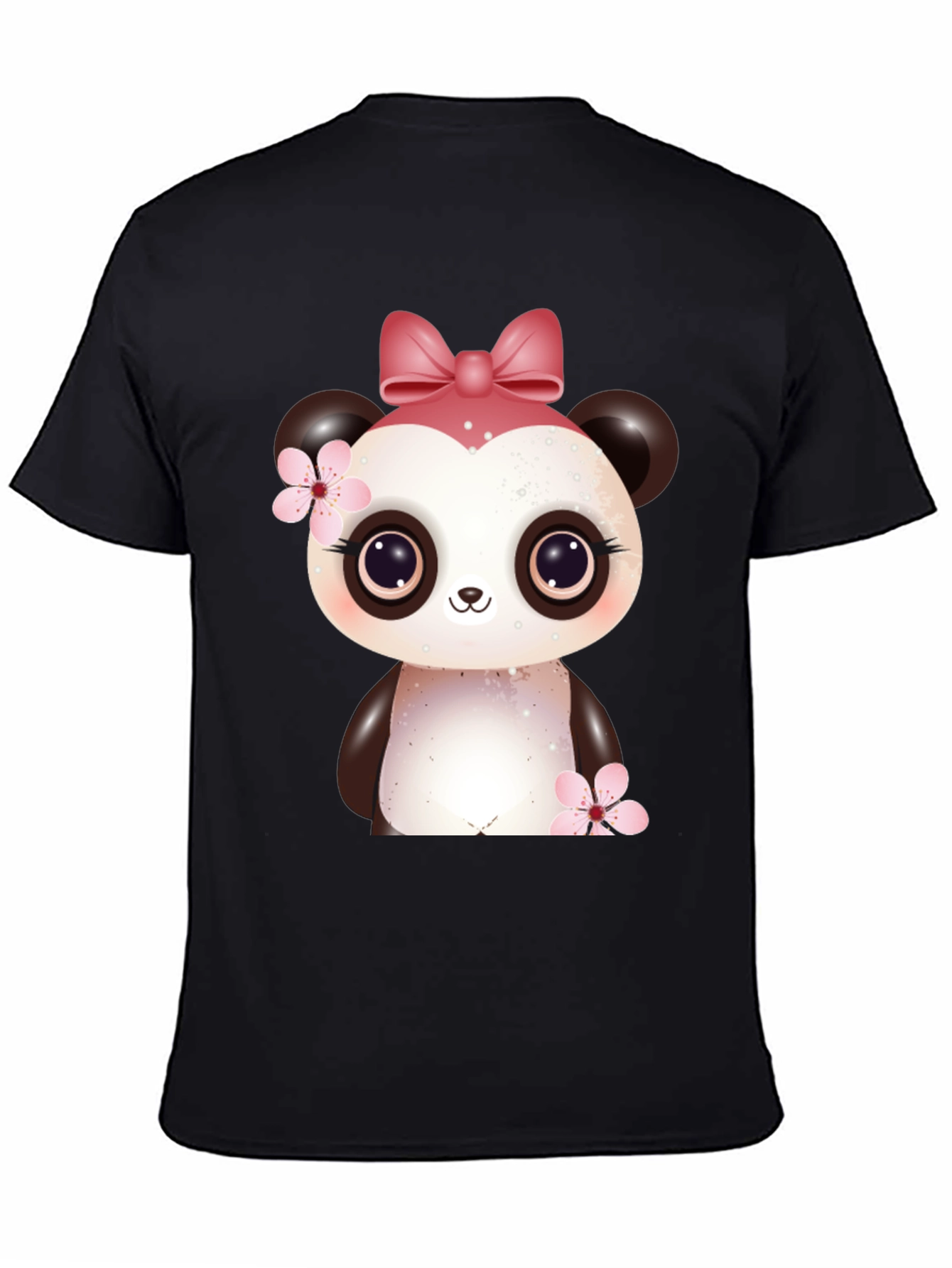 Cute Panda Bear Graphic Black T-Shirt