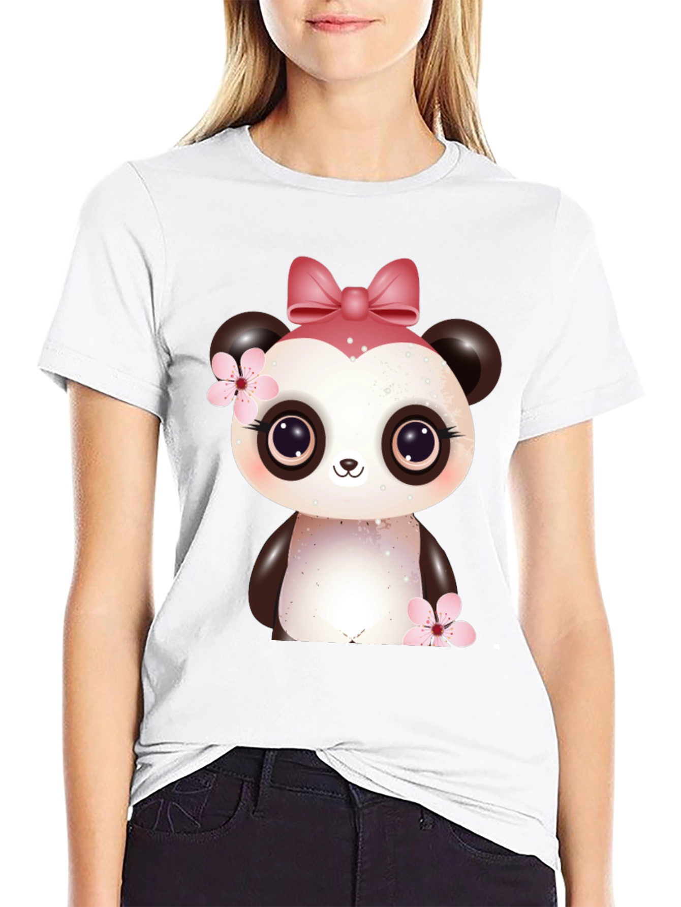 Cute Panda Bear Graphic Black T-Shirt