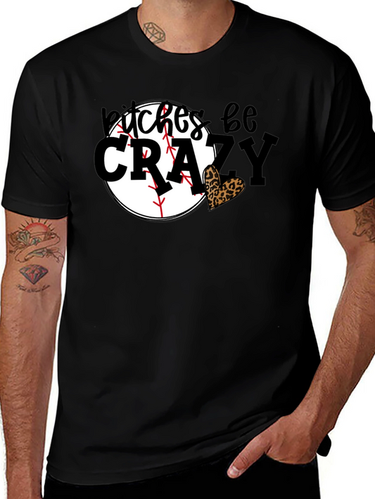 Bitches Be Crazy Baseball Leopard Heart Graphic Tee