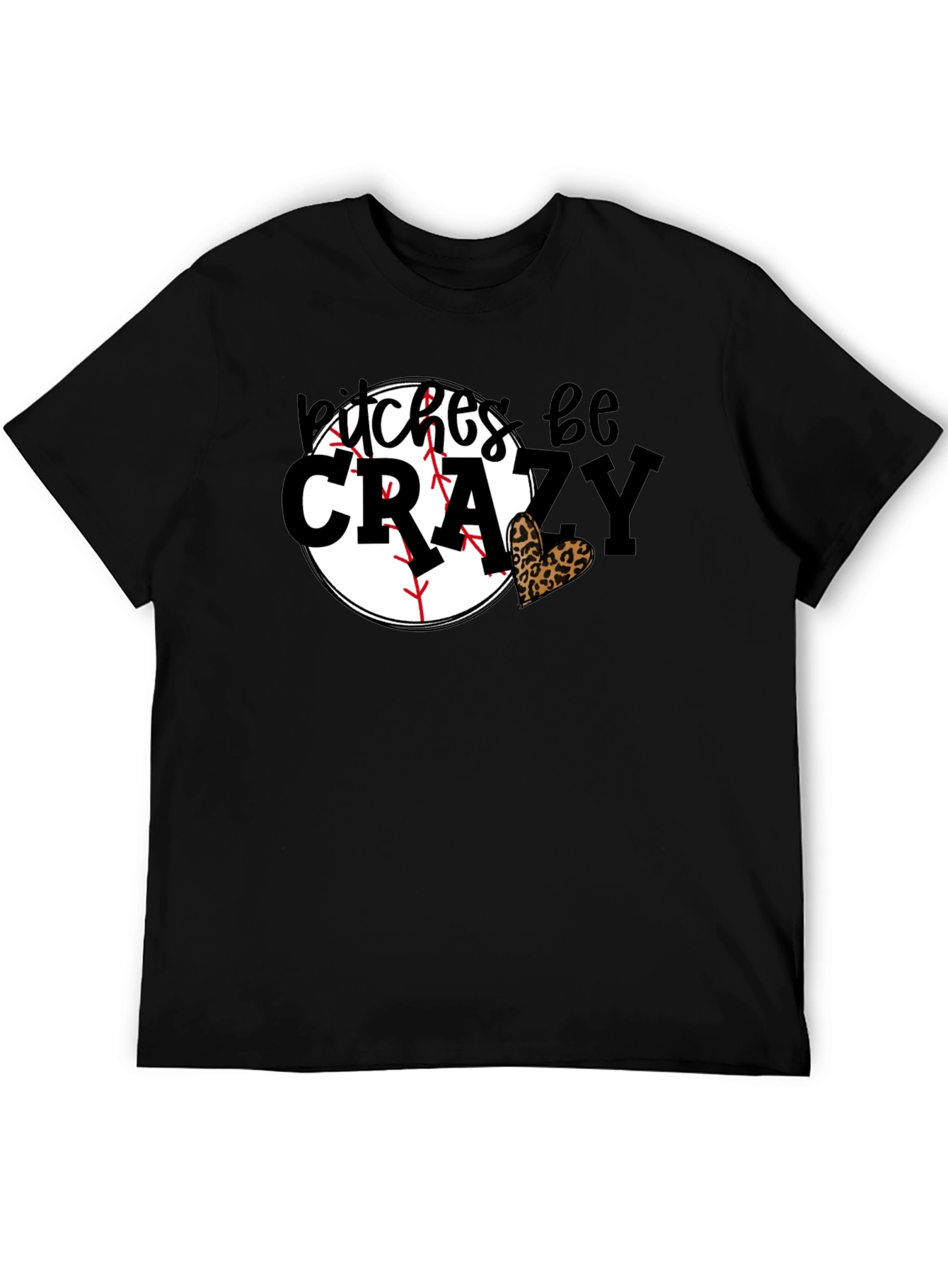 Bitches Be Crazy Baseball Leopard Heart Graphic Tee