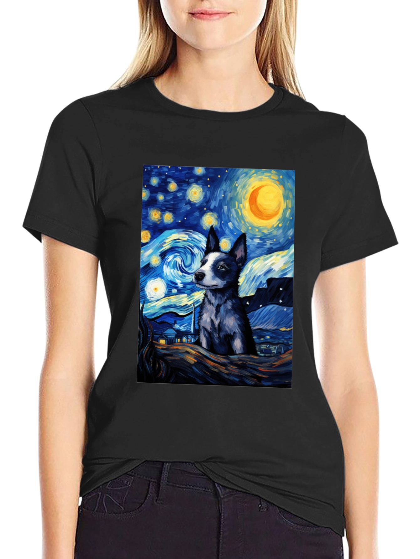 Starry Night Dog T-Shirt - Artistic Pet Lover Tee