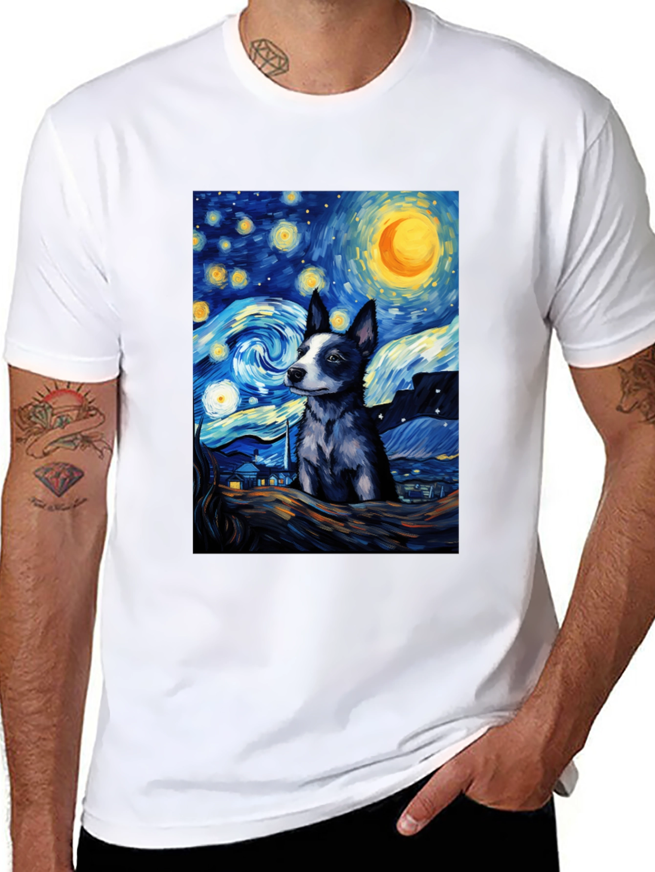 Starry Night Dog T-Shirt - Artistic Pet Lover Tee