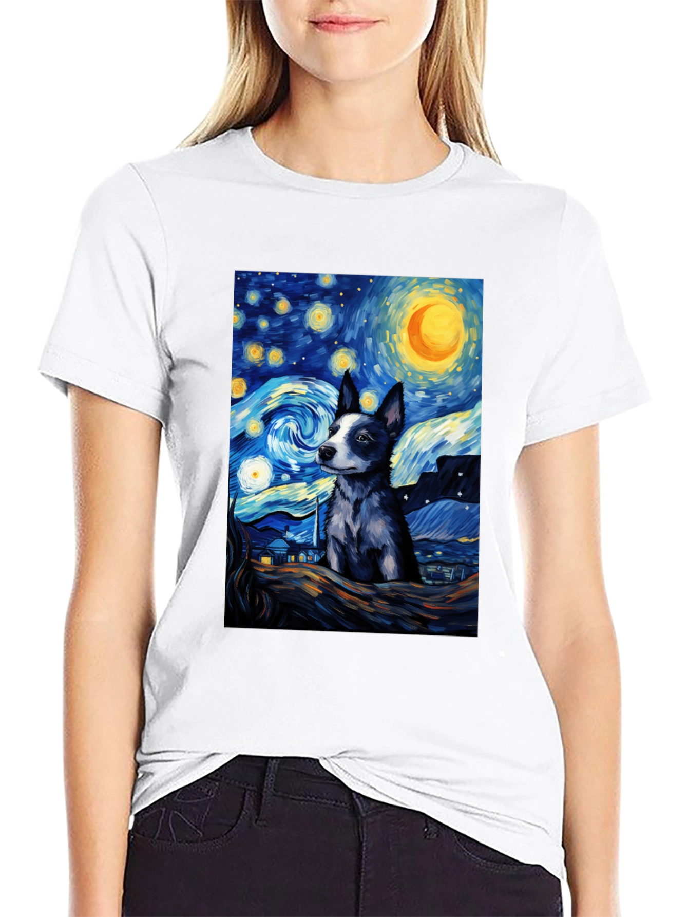 Starry Night Dog T-Shirt - Artistic Pet Lover Tee