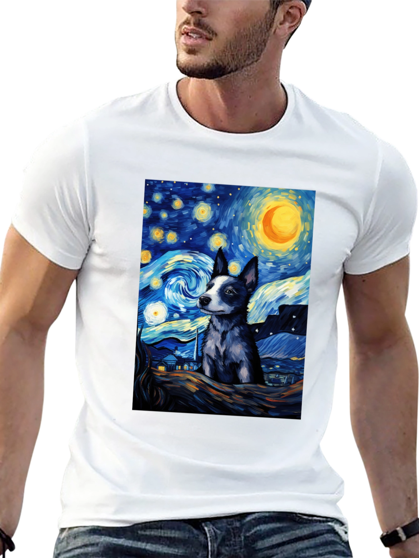 Starry Night Dog T-Shirt - Artistic Pet Lover Tee