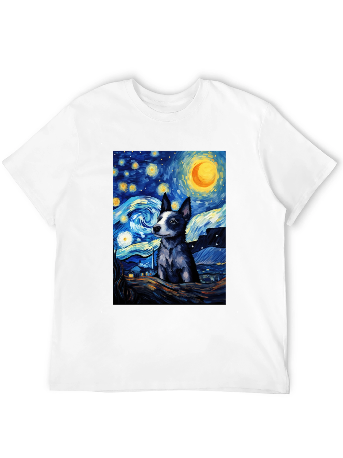 Starry Night Dog T-Shirt - Artistic Pet Lover Tee