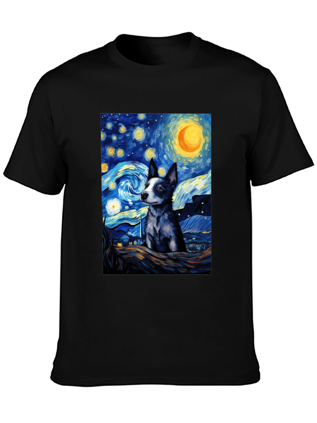 Starry Night Dog T-Shirt - Artistic Pet Lover Tee