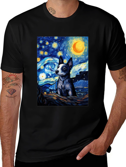 Starry Night Dog T-Shirt - Artistic Pet Lover Tee
