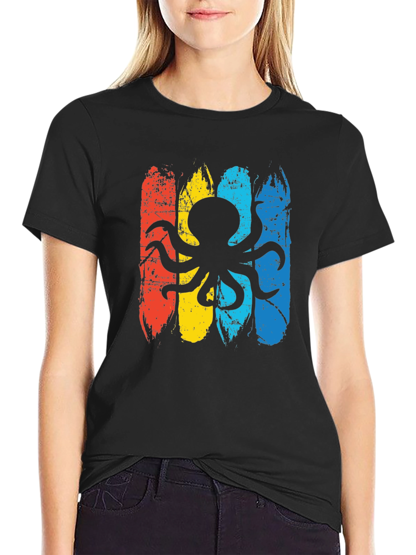 Retro Octopus Graphic T-Shirt - Black