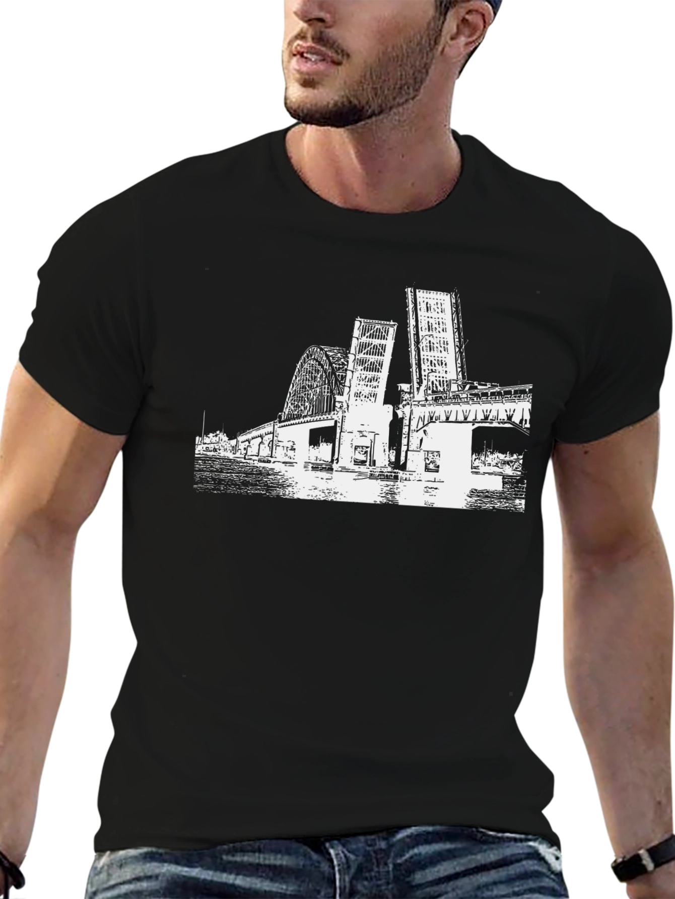 Bridge Graphic Tee - Black Cotton Casual Shirt