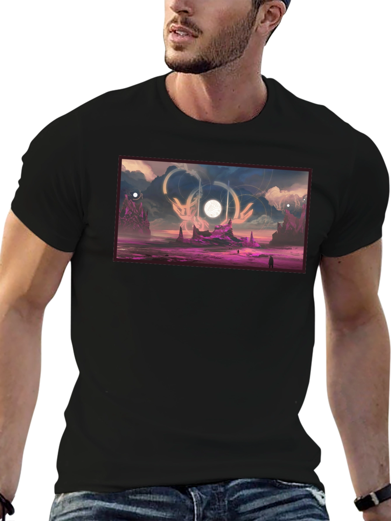 Sci-Fi Landscape Graphic Black T-Shirt