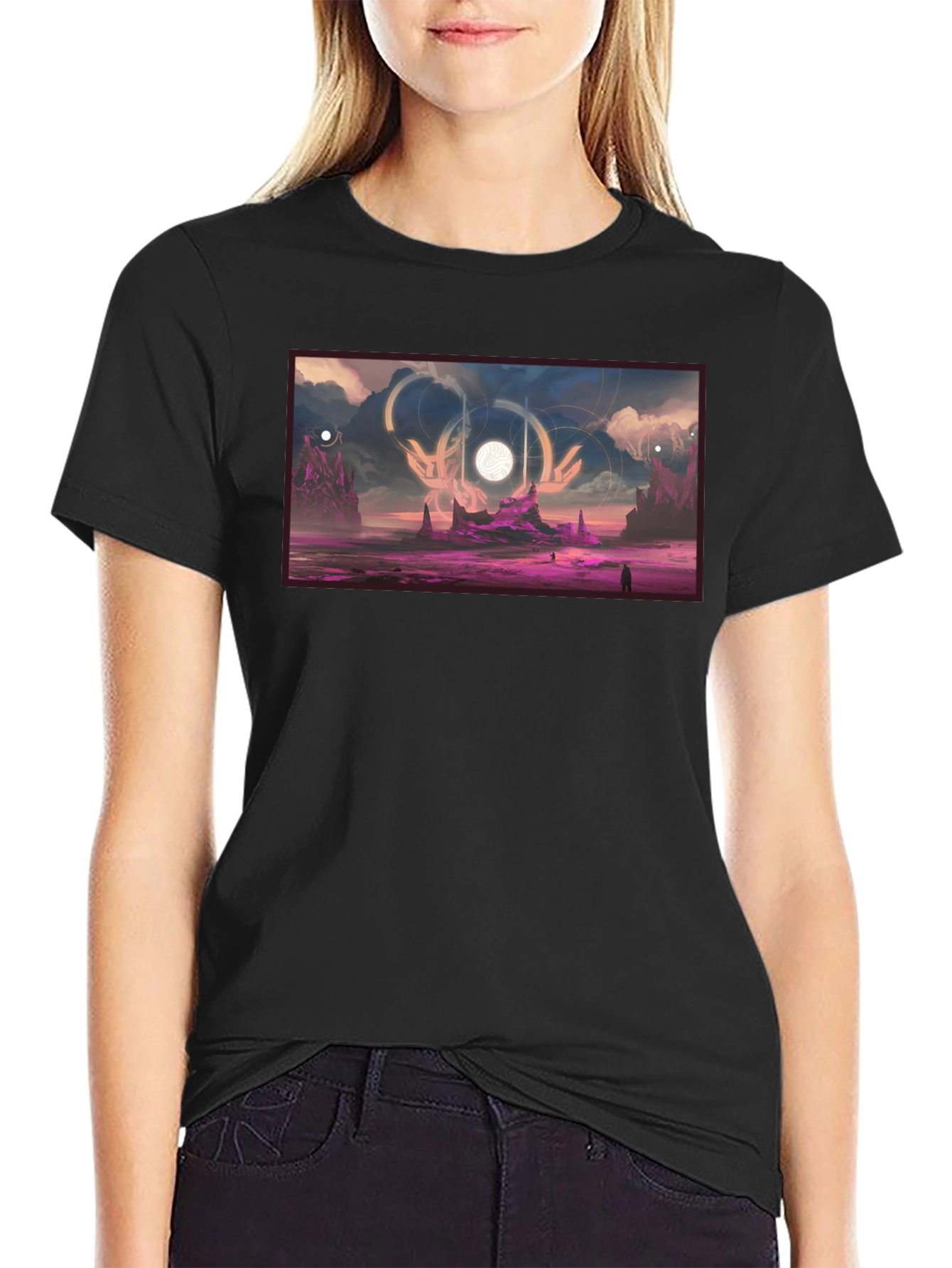 Sci-Fi Landscape Graphic Black T-Shirt