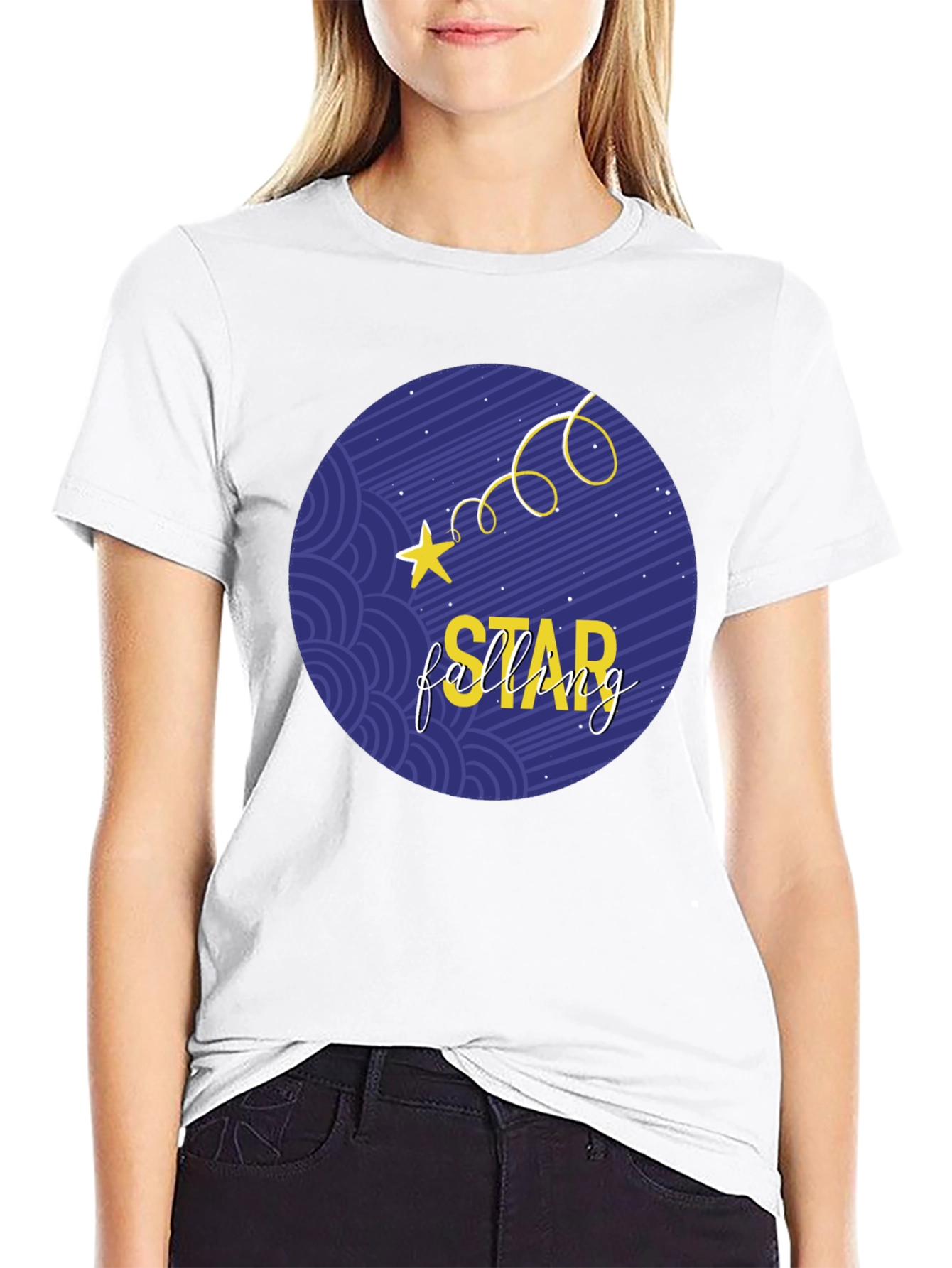 Falling Star Graphic Tee - Stylish Round Print T-Shirt