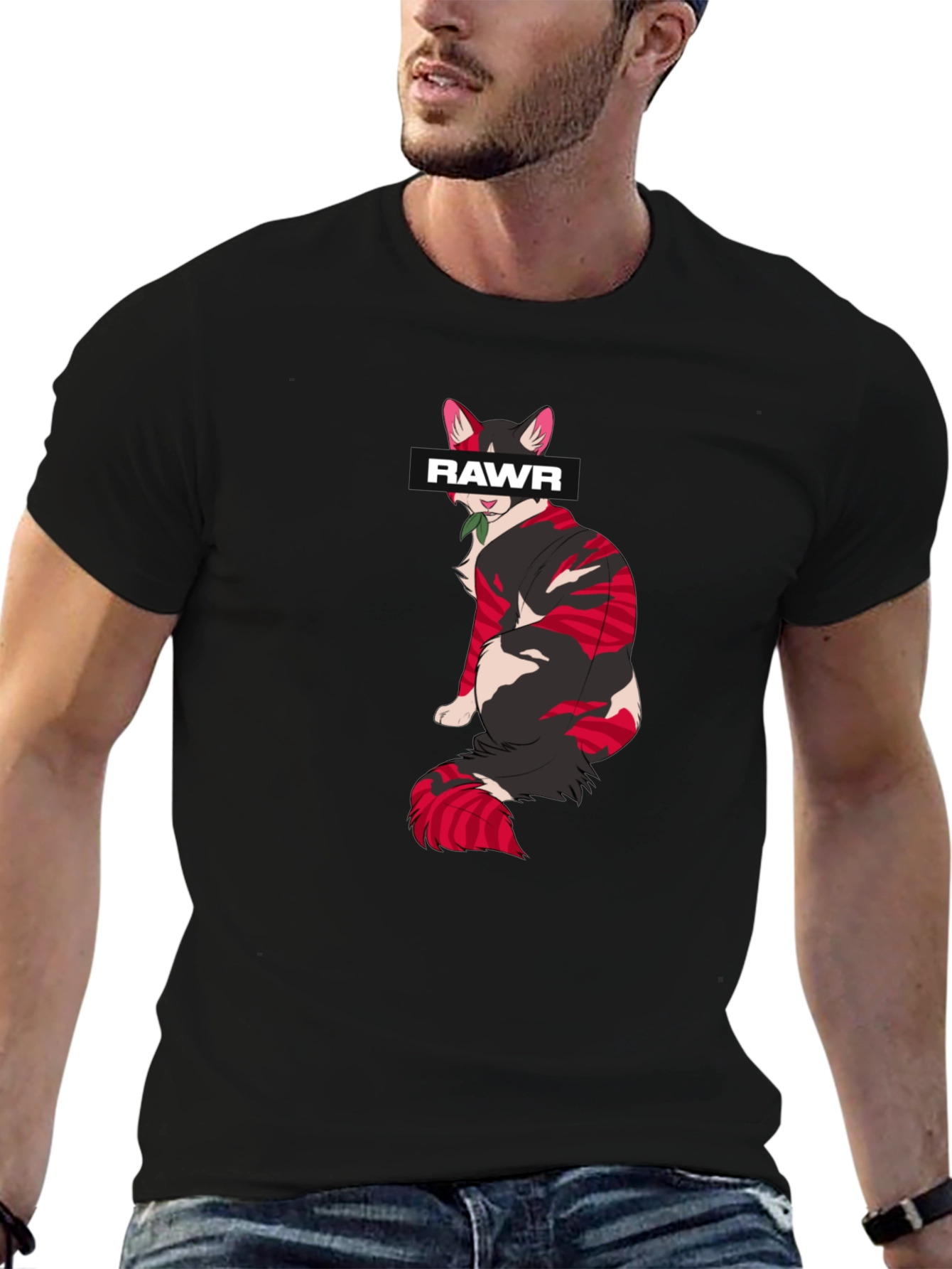 Rawr Cat Graphic Tee - Stylish Black Cotton T-Shirt