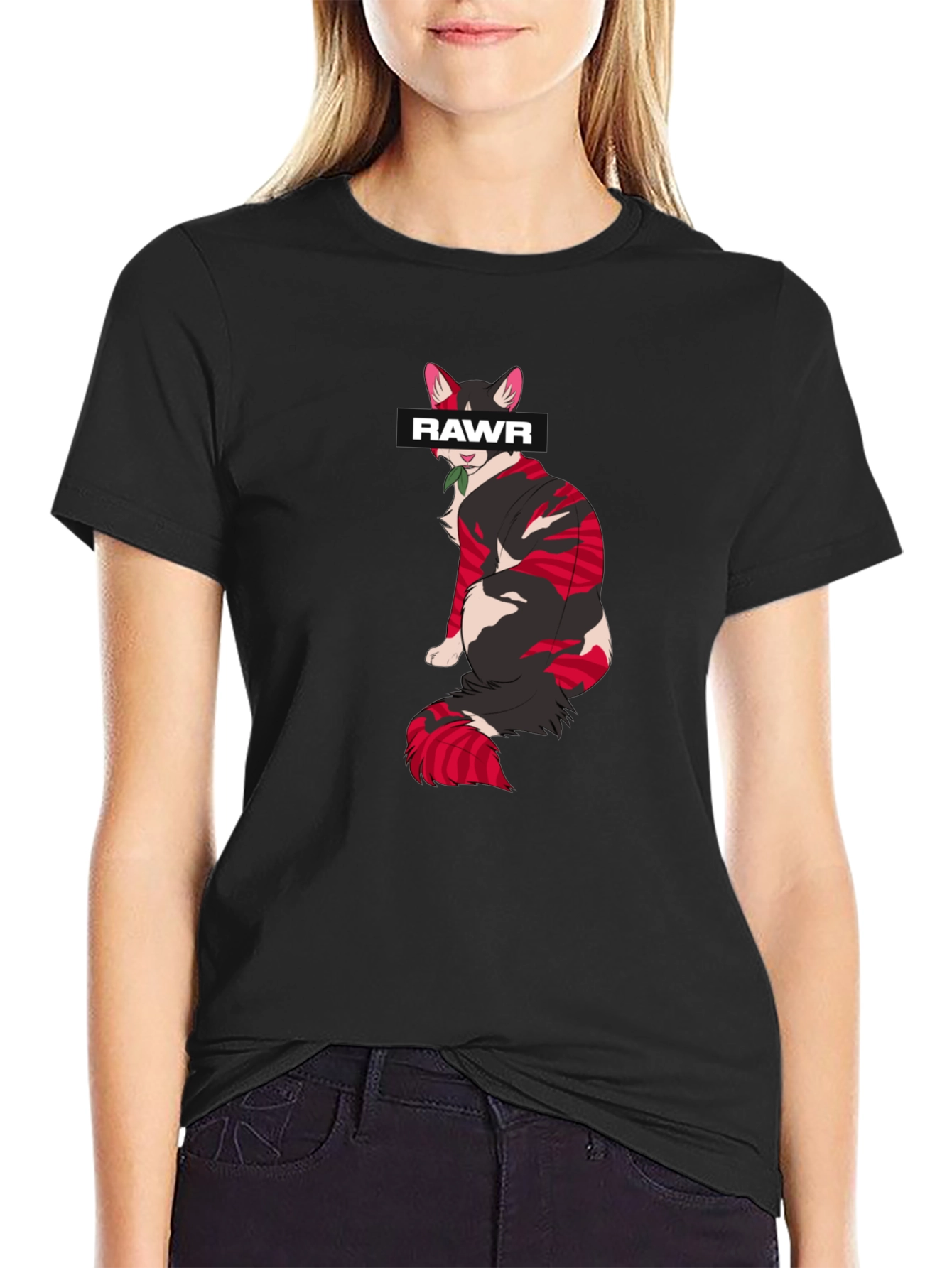 Rawr Cat Graphic Tee - Stylish Black Cotton T-Shirt