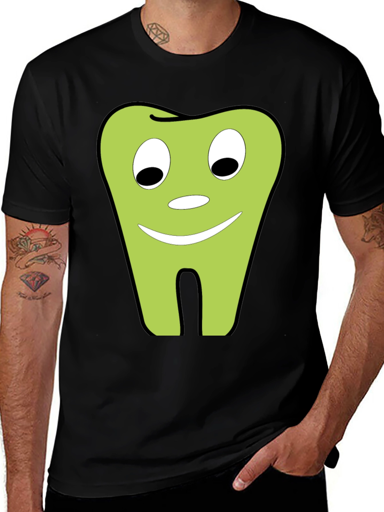 Cartoon Tooth T-Shirt - Dental Humor Black Tee