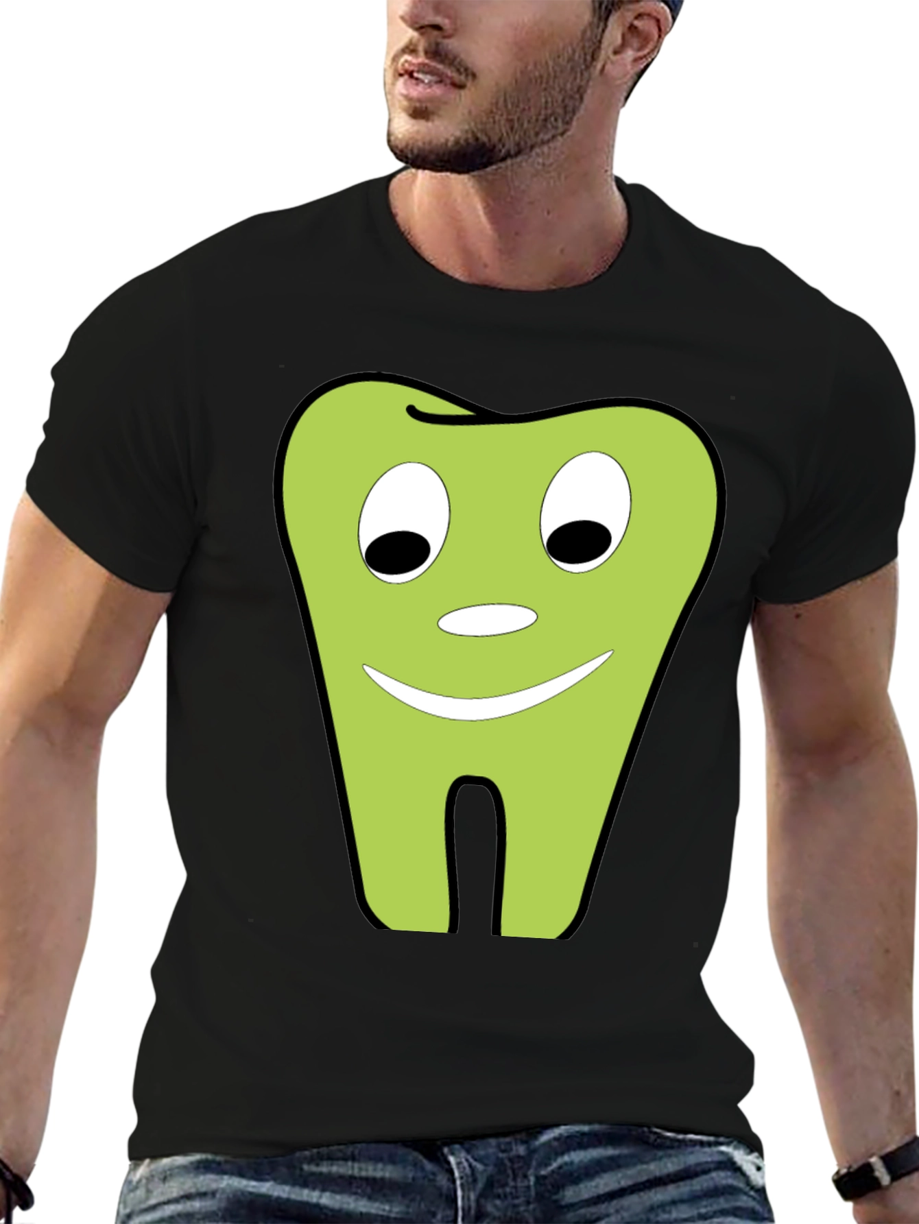 Cartoon Tooth T-Shirt - Dental Humor Black Tee