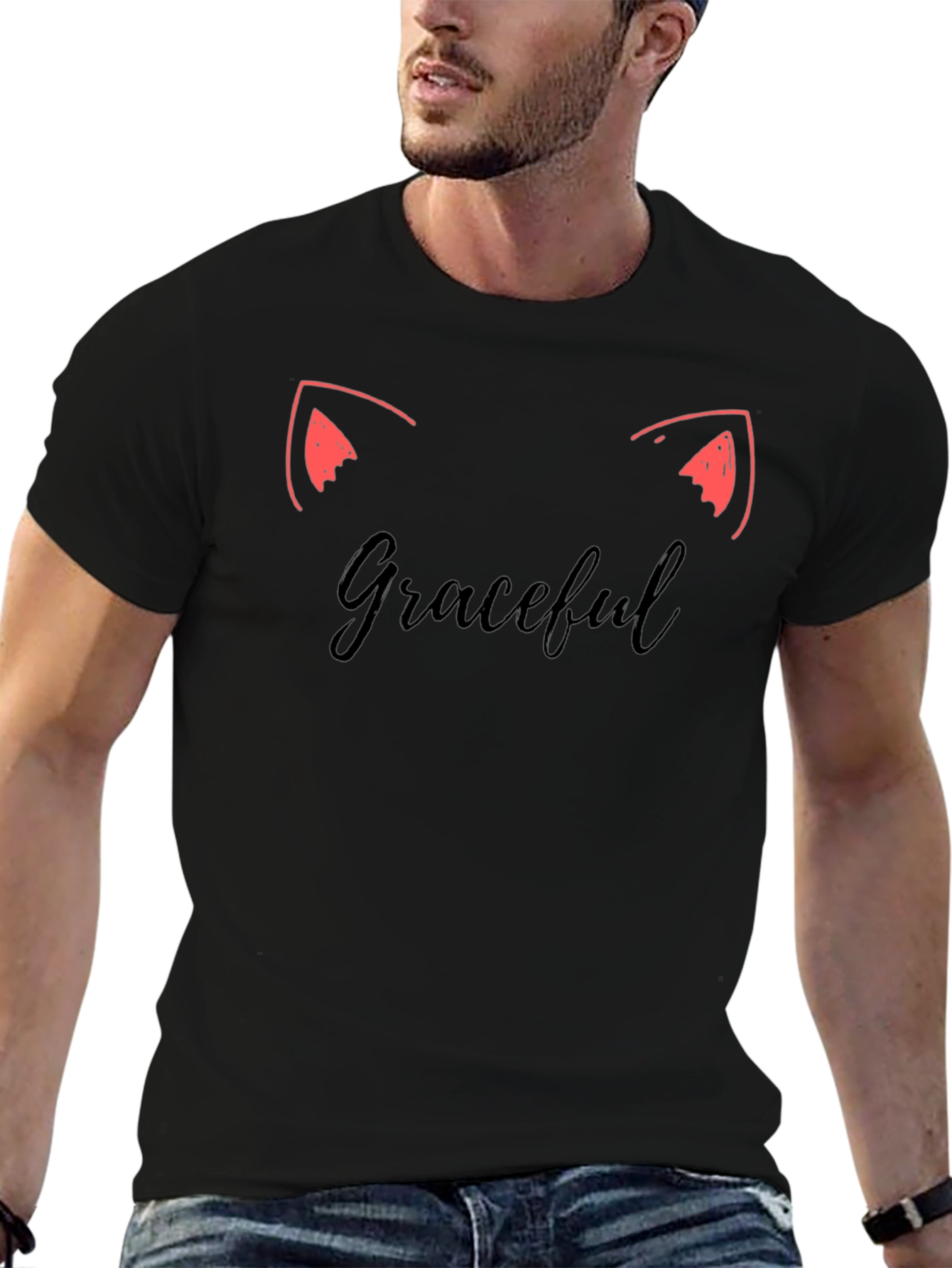 Graceful Cat Ears Tee - Stylish Black T-Shirt